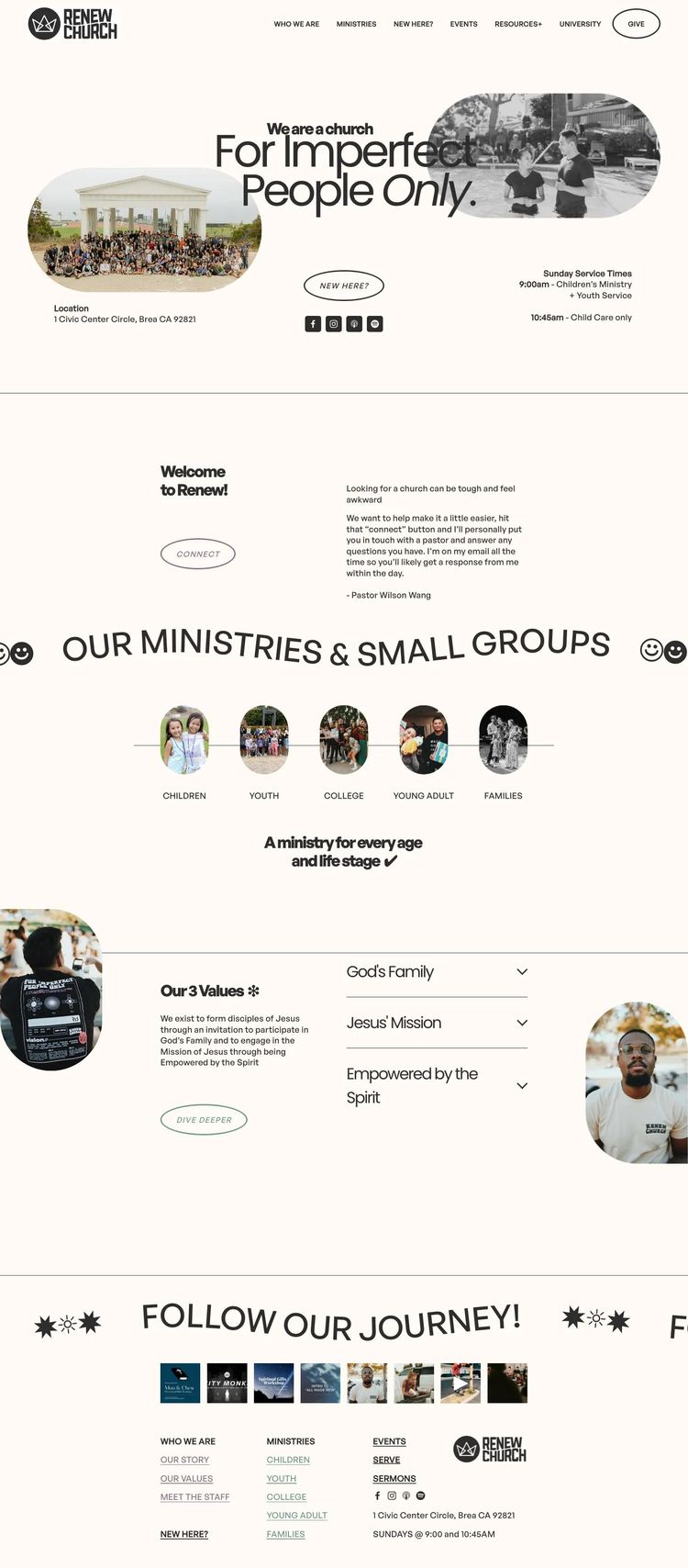 Screenshot 1 of Renew Church OC (Example Squarespace Church/Religious Organization Website)