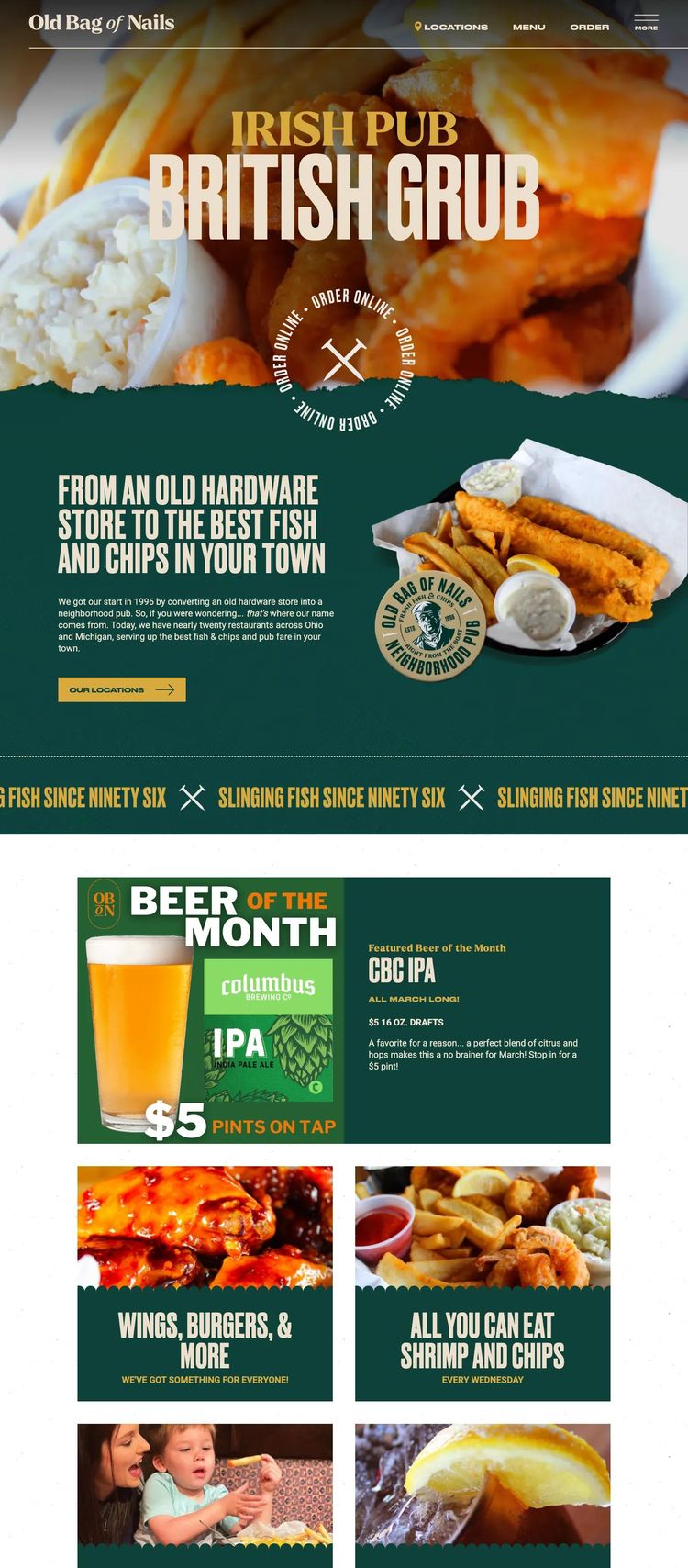Screenshot 2 of Old Bag of Nails (Example Webflow Restaurant Website)