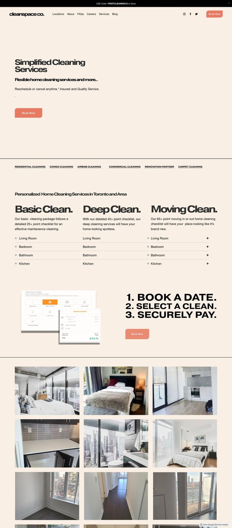 Screenshot 1 of CleanSpace Co (Example Squarespace Cleaning Services Website)