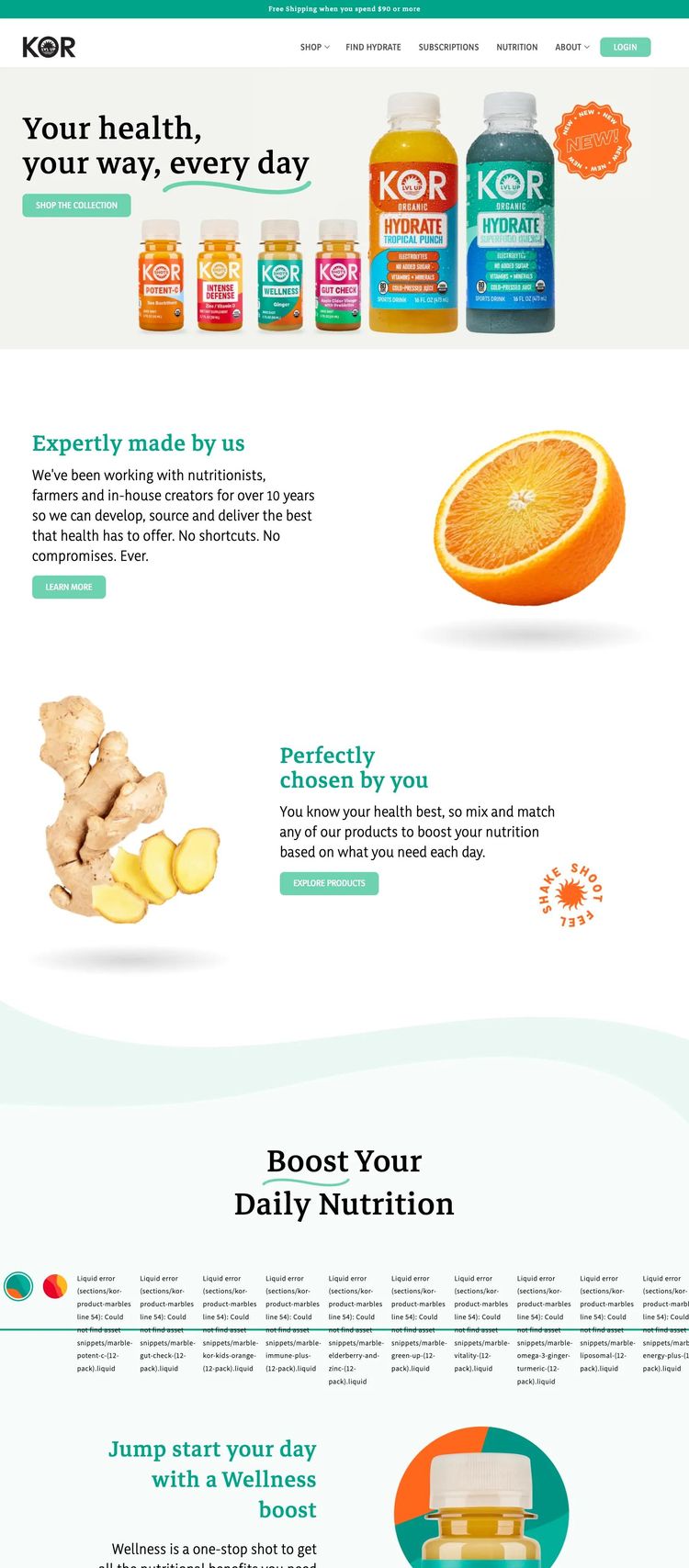 Screenshot 2 of KOR Shots (Example Shopify Supplements Website)