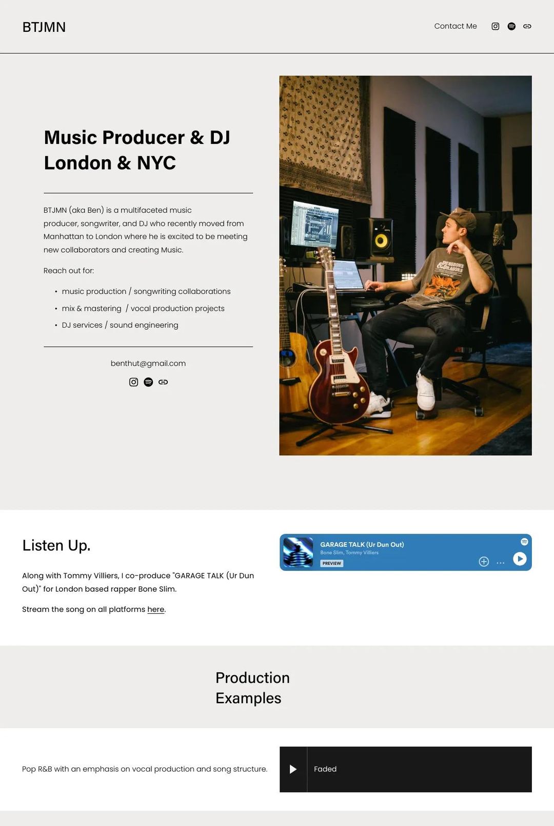 Screenshot 1 of BTJMN (Example Squarespace Music Producer Website)