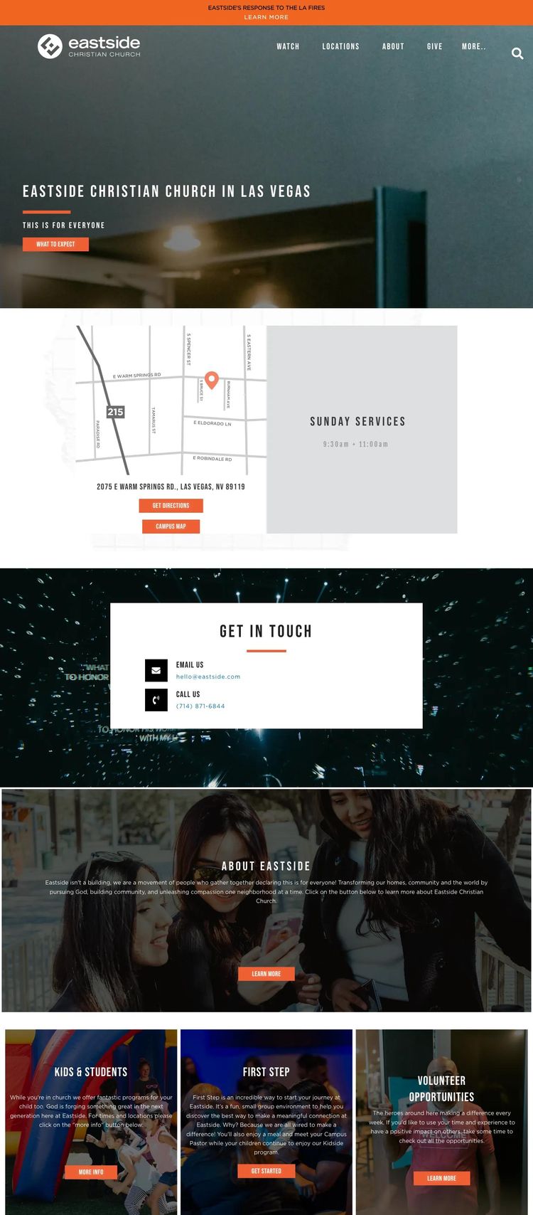 Screenshot 1 of Eastside Christian Church in Las Vegas (Example Squarespace Church/Religious Organization Website)