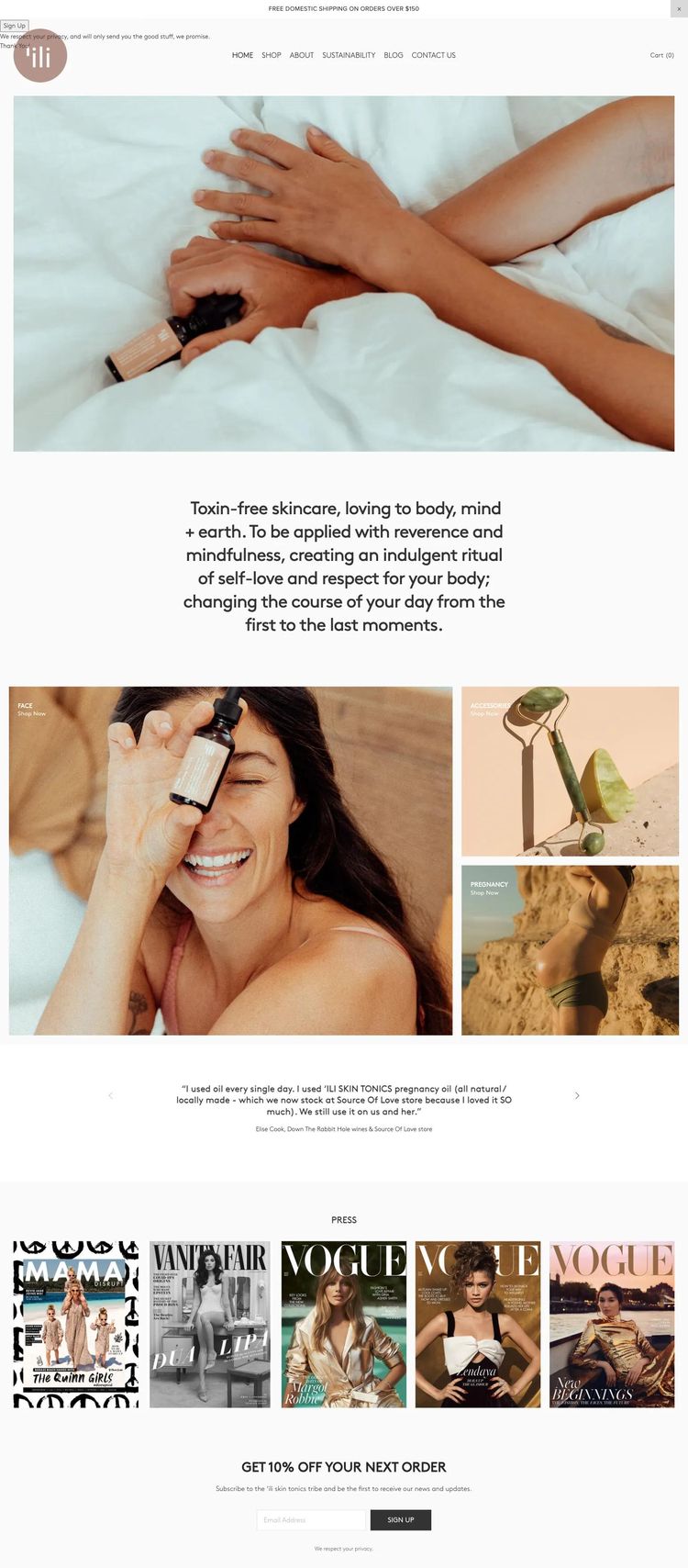 Screenshot 2 of ILI SKIN TONICS (Example Squarespace Beauty Products Website)