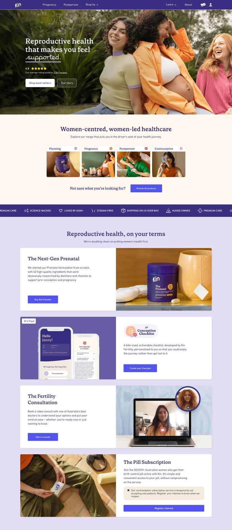 Screenshot 2 of Kin Fertility (Example Webflow Health and Wellness Website)