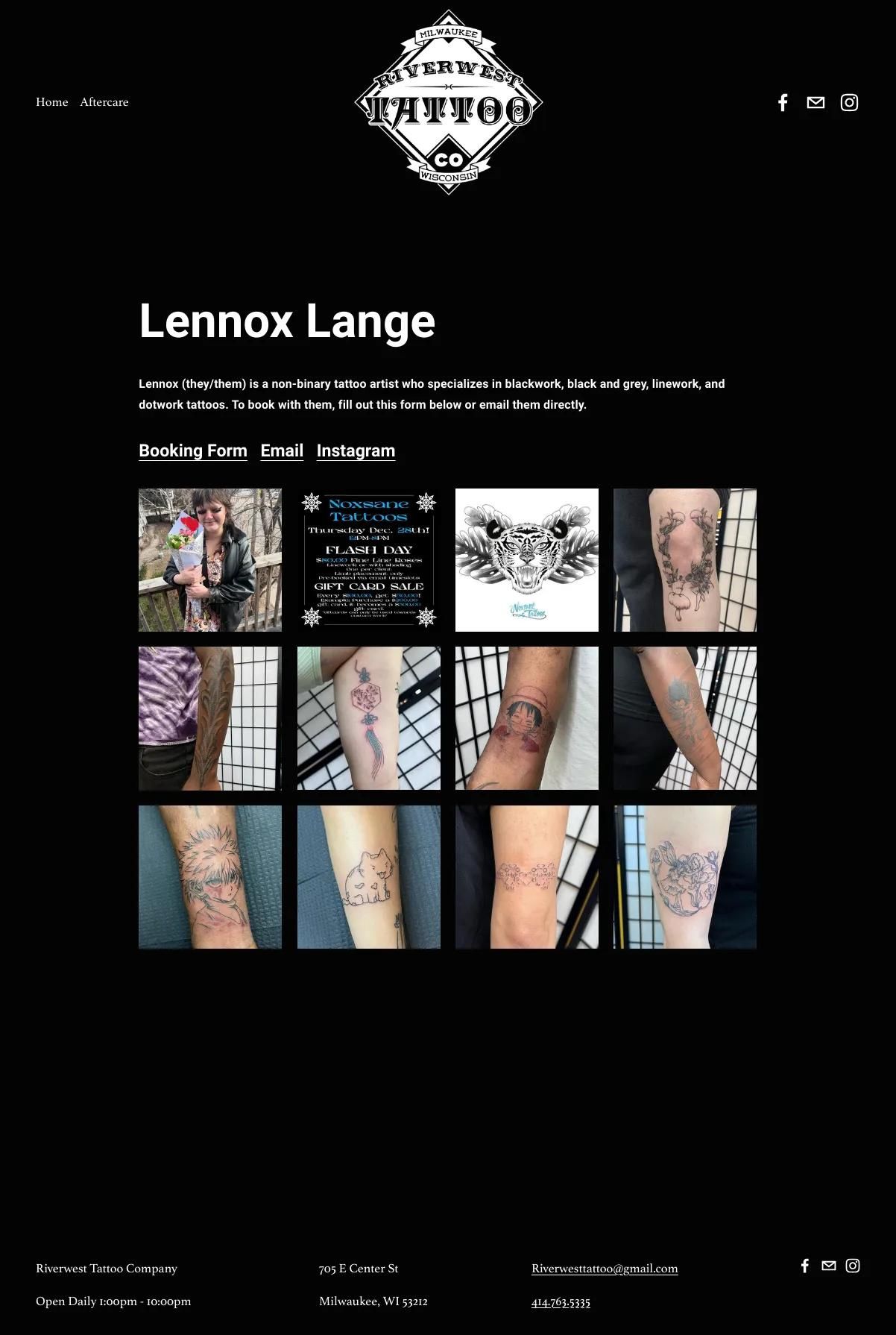 Screenshot 2 of Riverwest Tattoo Company (Example Squarespace Tattoo Website)