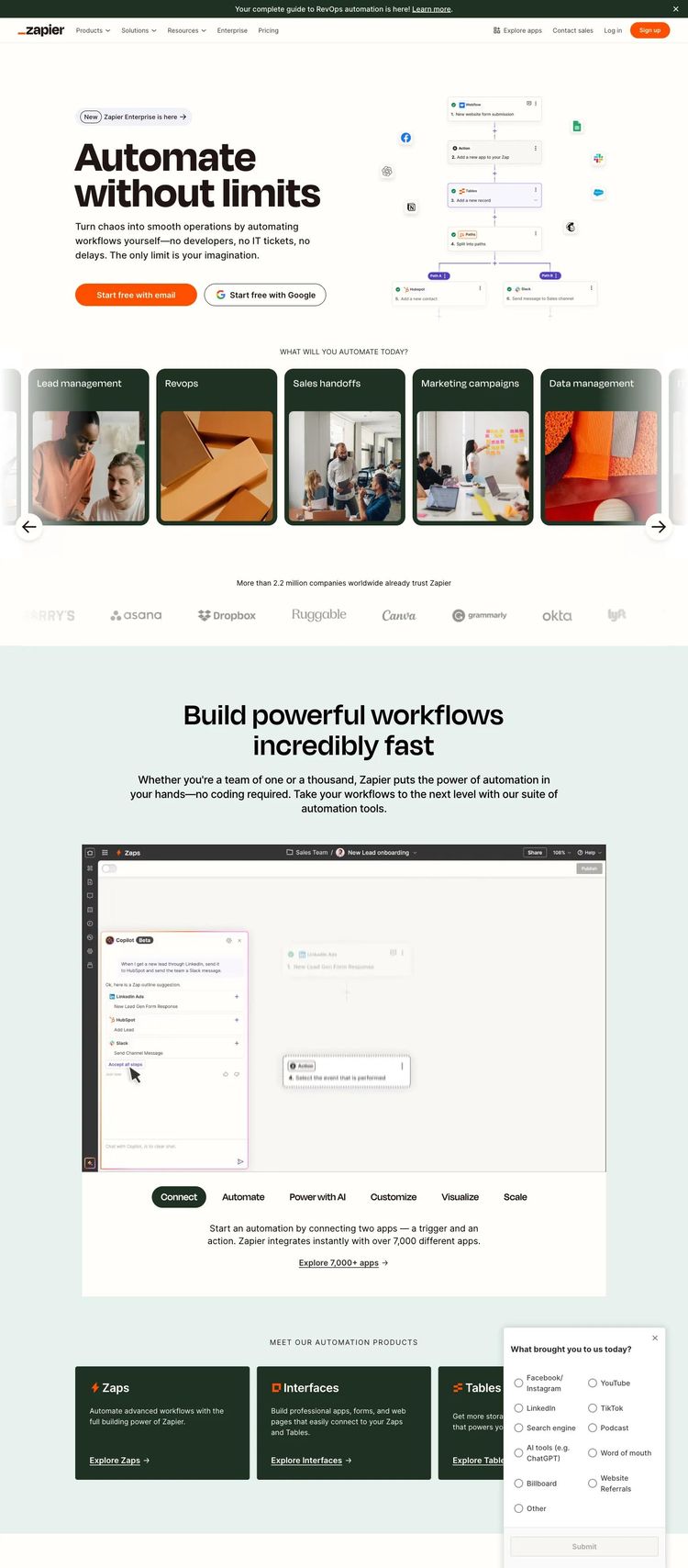 Screenshot 2 of Zapier (Example Framer Productivity and Collaboration Website)