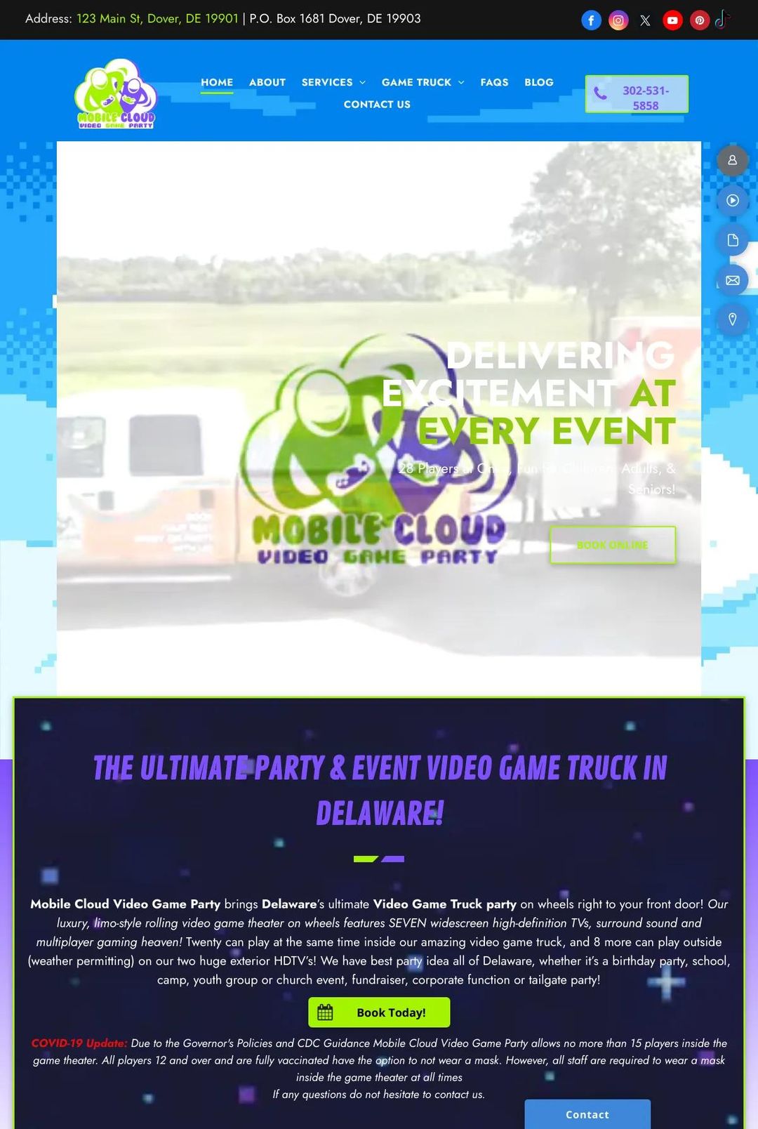 Screenshot 1 of Mobile Cloud Video Game Party (Example Duda Website)