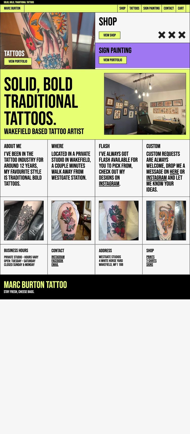 Screenshot 2 of Marc Burton Tattoo (Example WordPress Tattoo Artist/Studio Website)