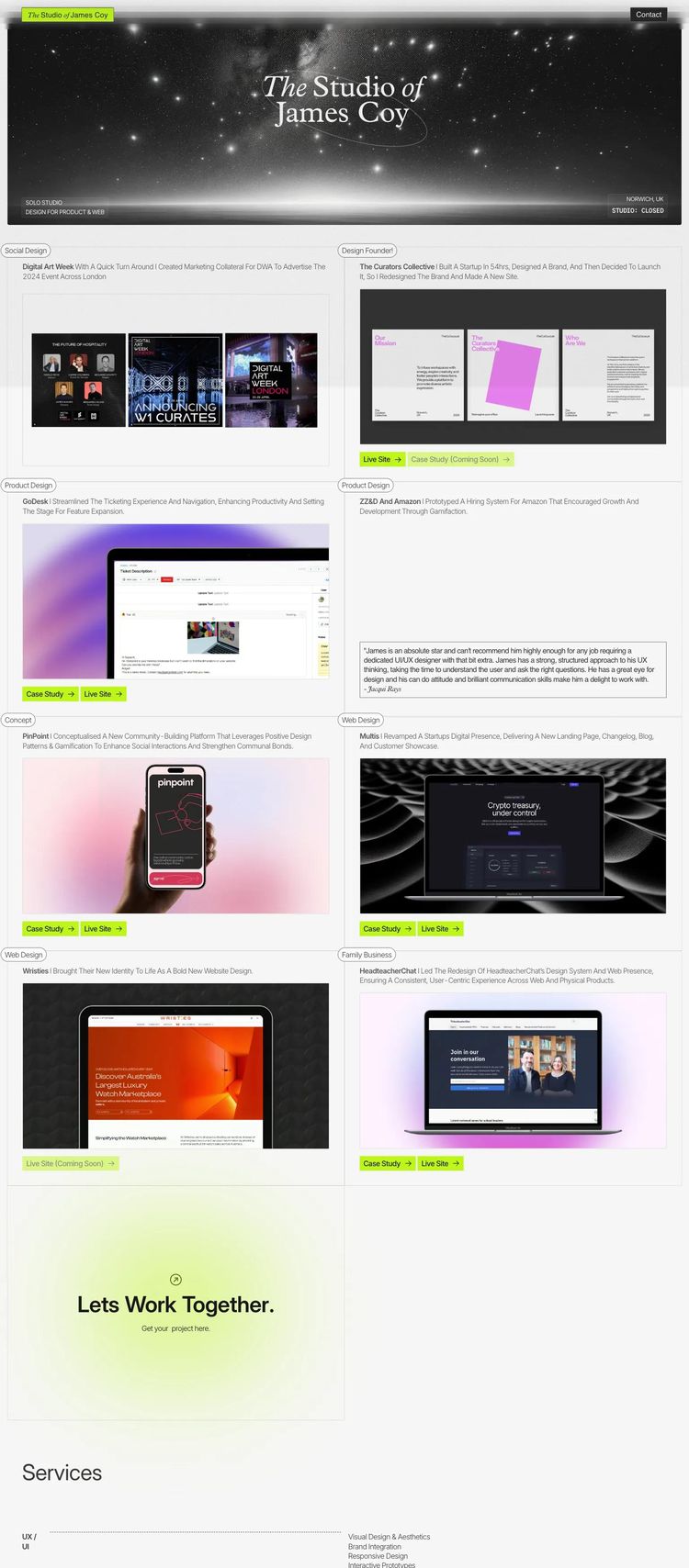 Screenshot 1 of James Coy (Example Webstudio Design Portfolio Website)