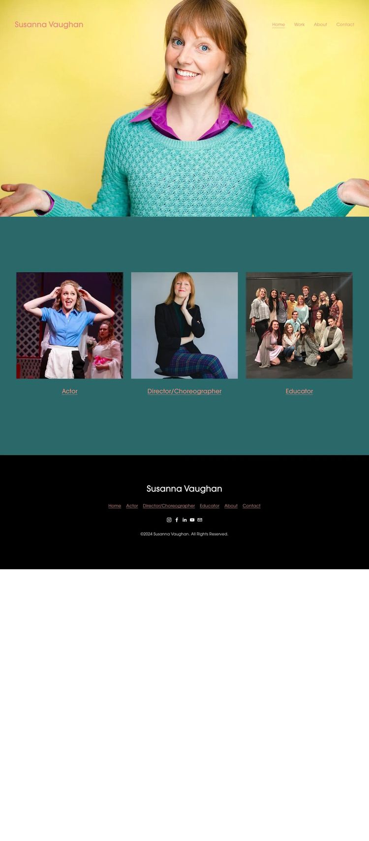 Screenshot 1 of Susanna Vaughan (Example Squarespace Actor/Performer Website)