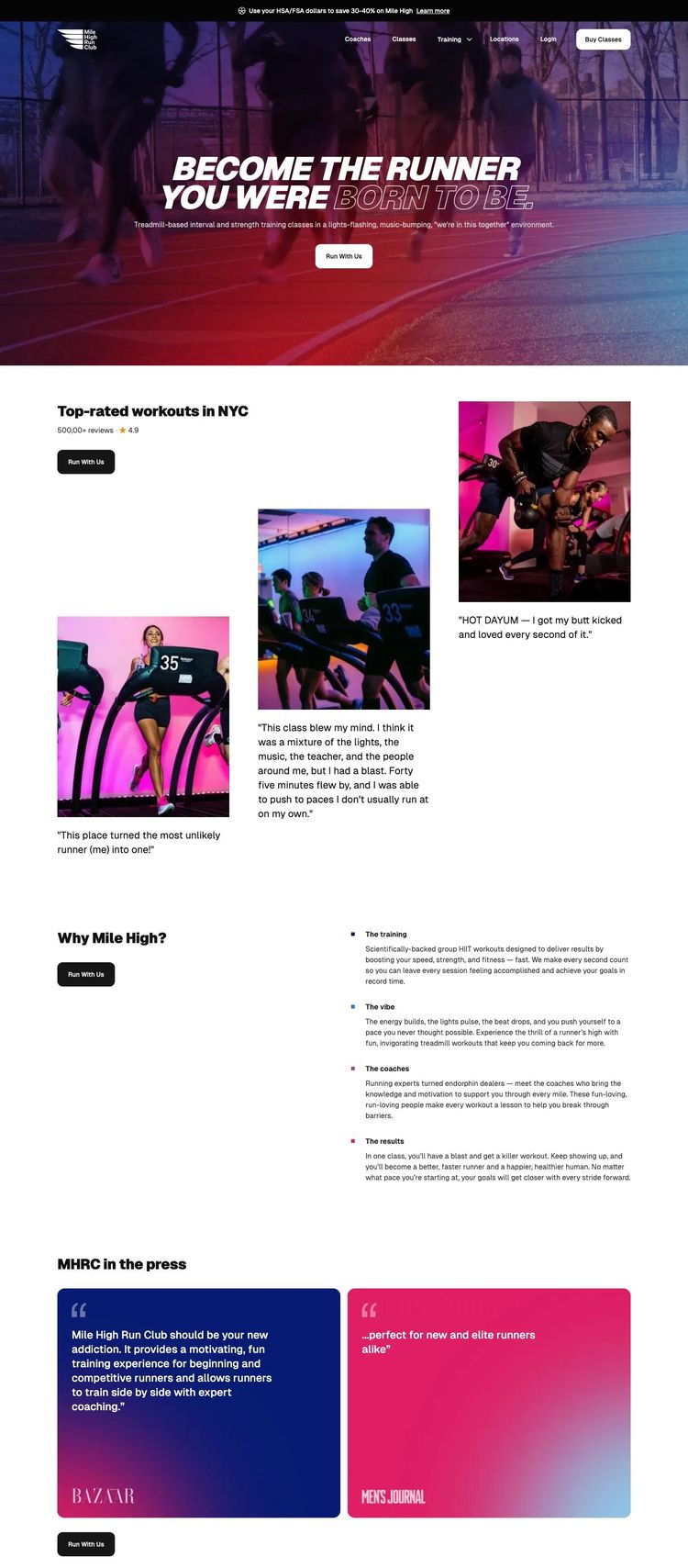 Screenshot 2 of Mile High Run Club (Example Webflow Fitness Website)