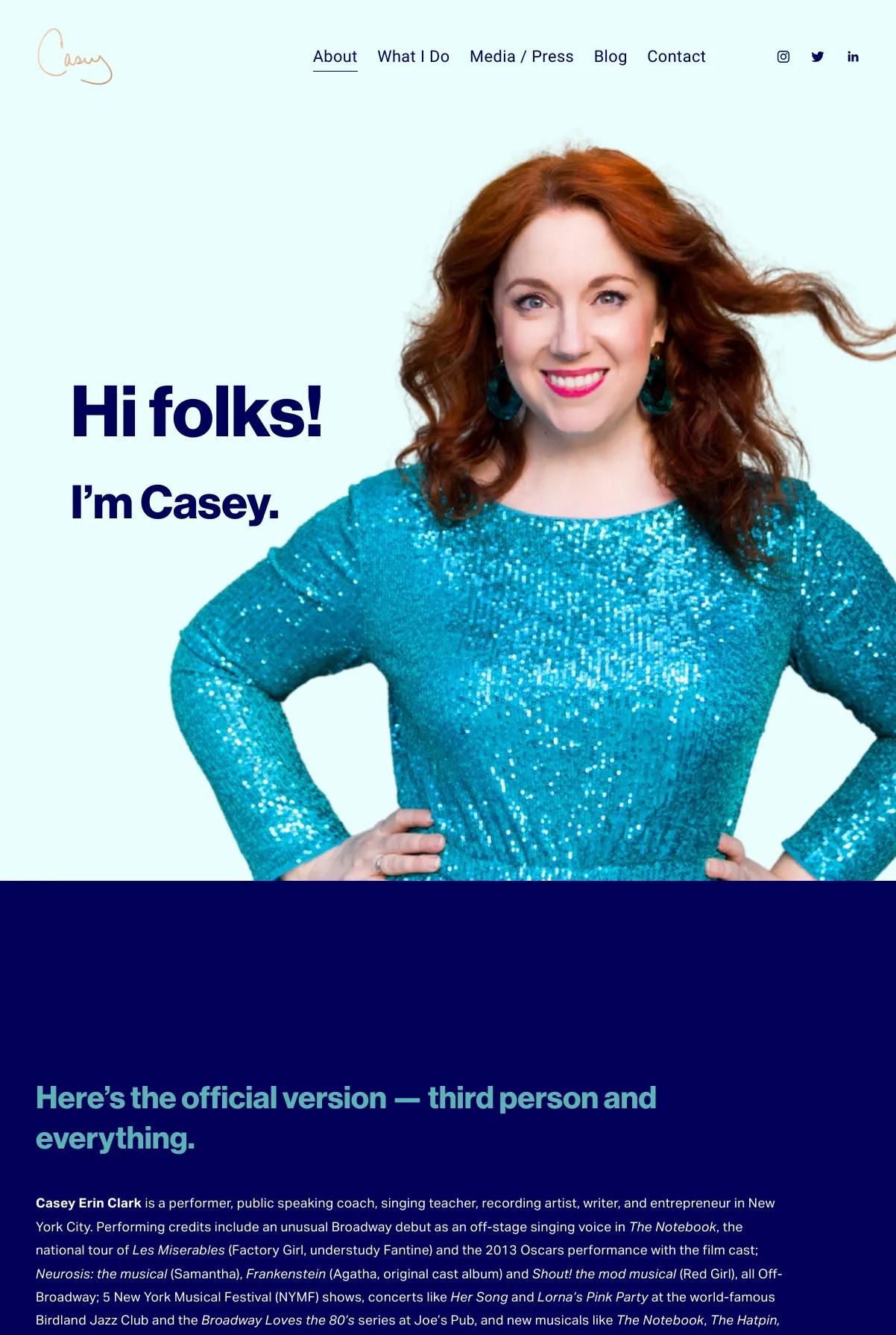 Screenshot 2 of Casey Erin Clark (Example Squarespace Actor Website)