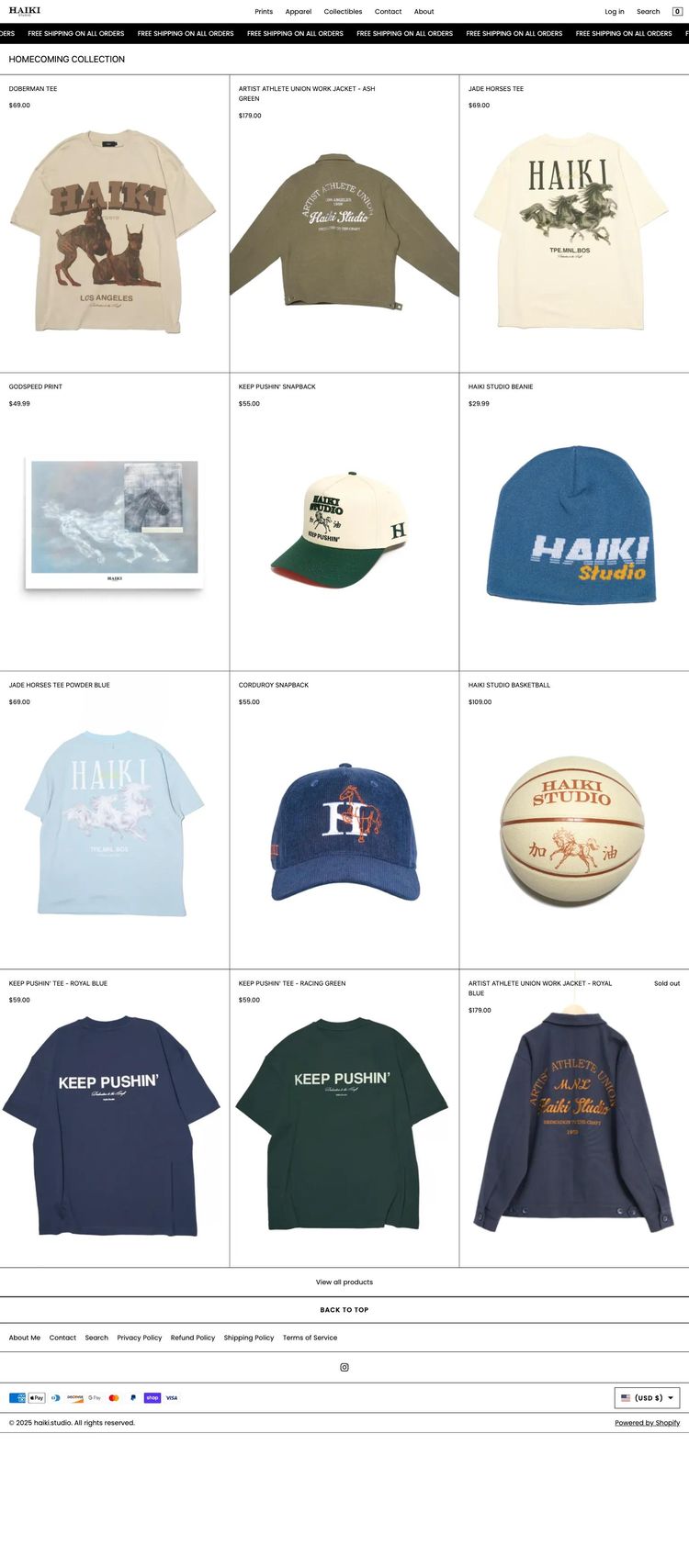 Screenshot 2 of Haiki Studio (Example Shopify Clothing/Fashion Website)