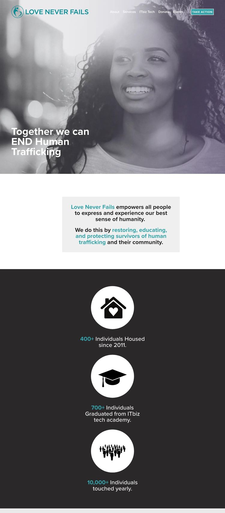 Screenshot 1 of Love Never Fails (Example Squarespace Nonprofit Organization Website)