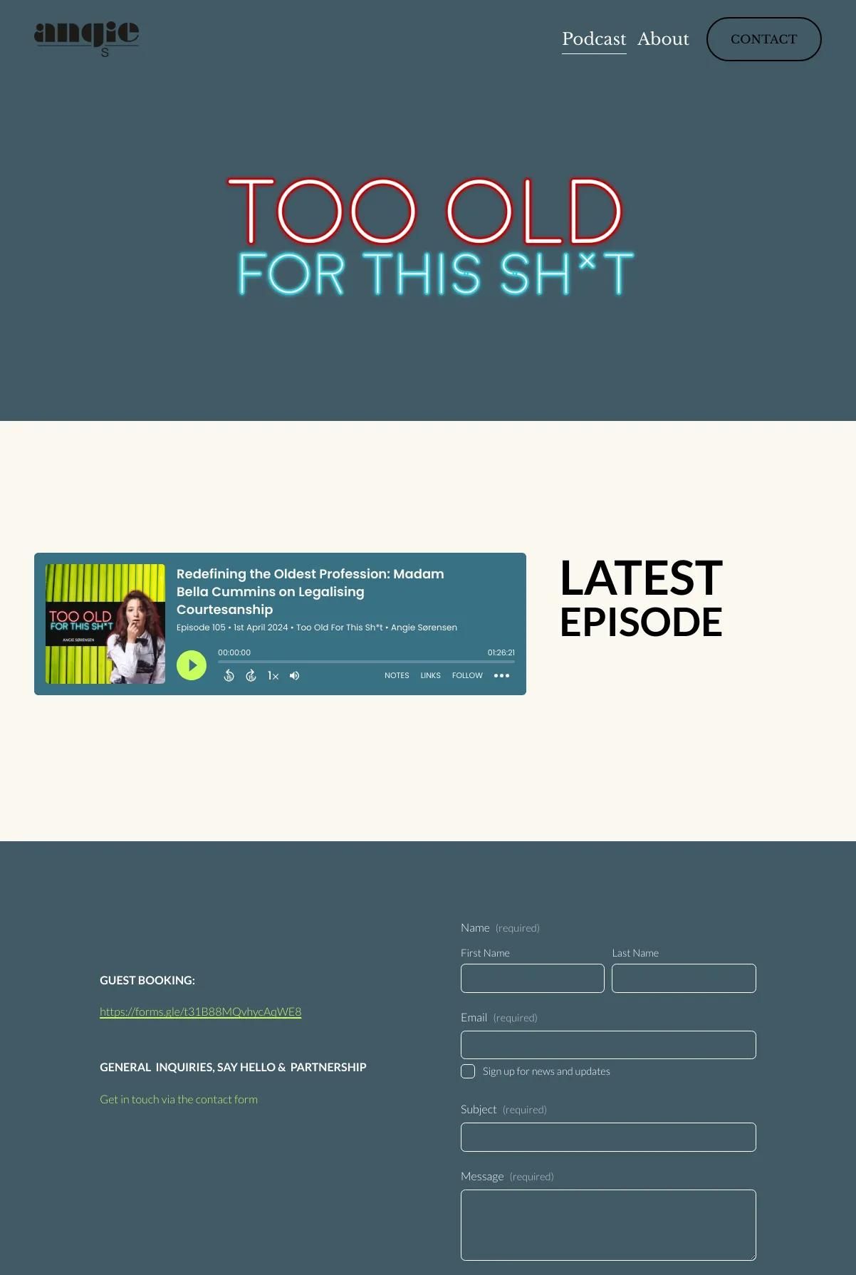 Screenshot 2 of Angie S (Example Squarespace Podcast Website)