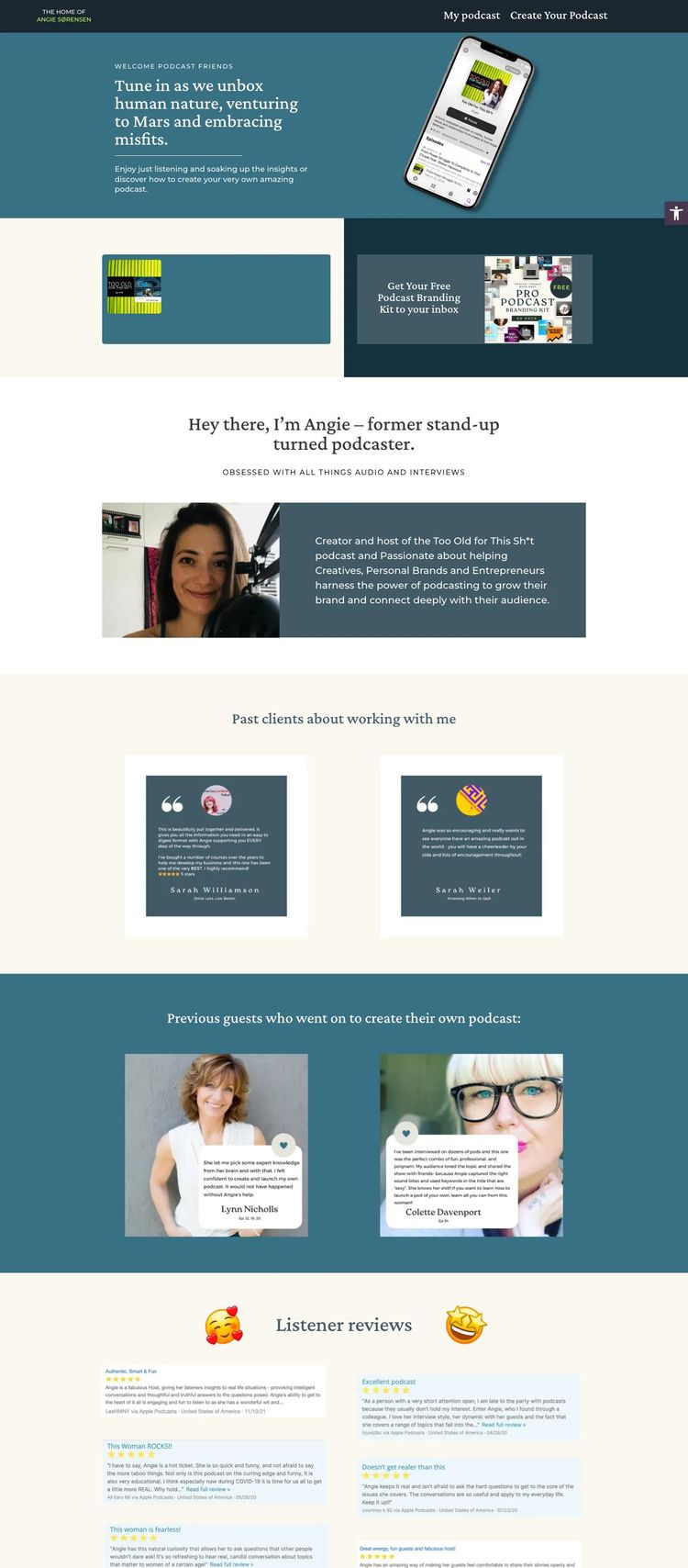 Screenshot 1 of Angie S (Example Squarespace Podcast Website)