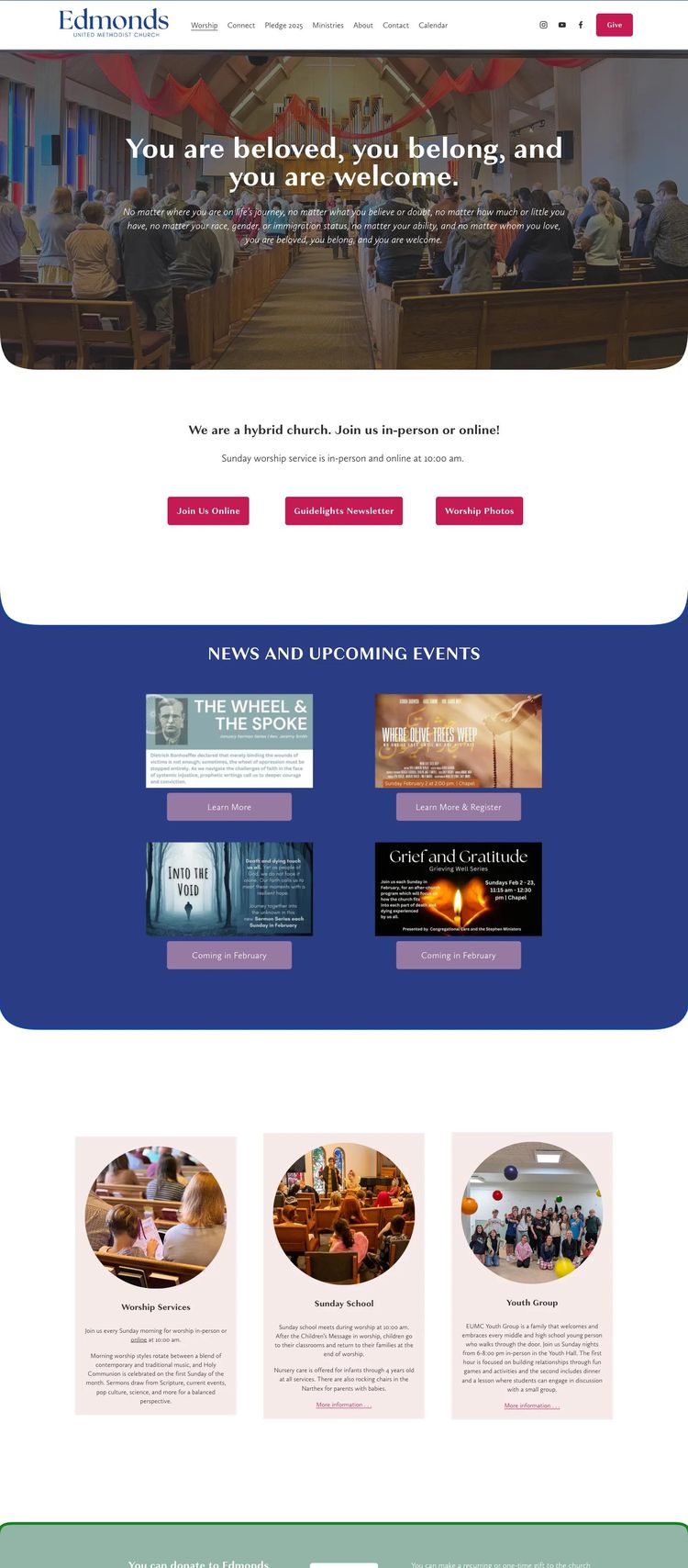 Screenshot 1 of Edmonds United Methodist Church (Example Squarespace Church/Religious Organization Website)