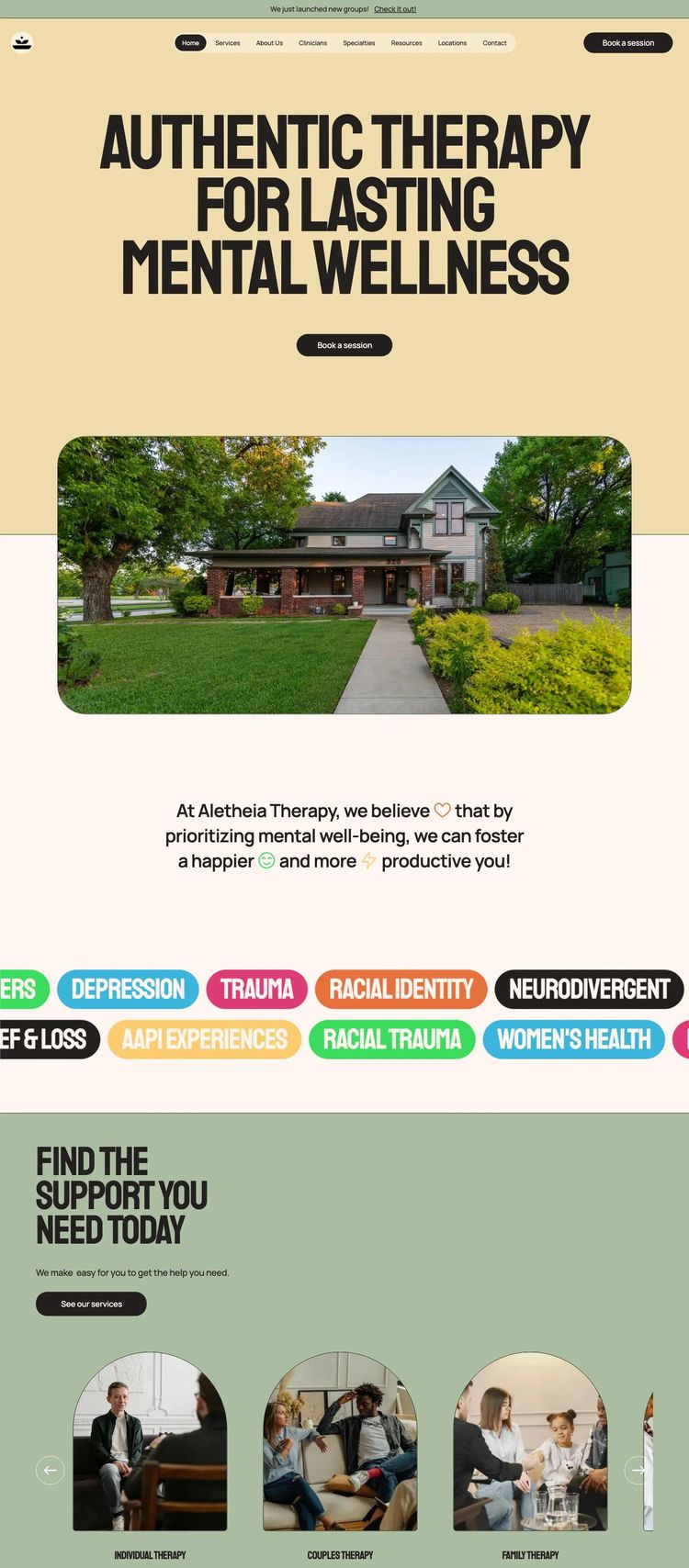 Screenshot 2 of Aletheia Therapy (Example Webflow Therapist Website)