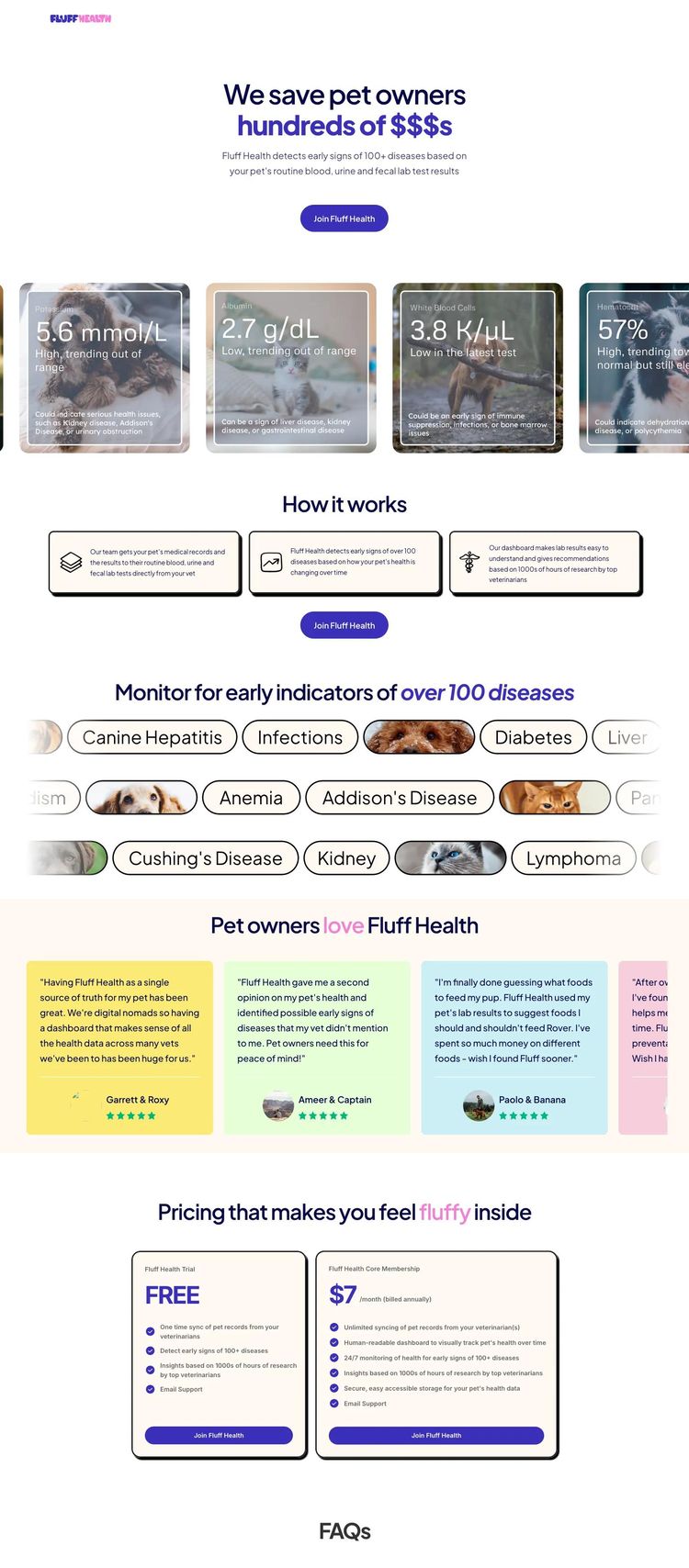 Screenshot 2 of Fluff Health (Example Framer Pet Services Website)