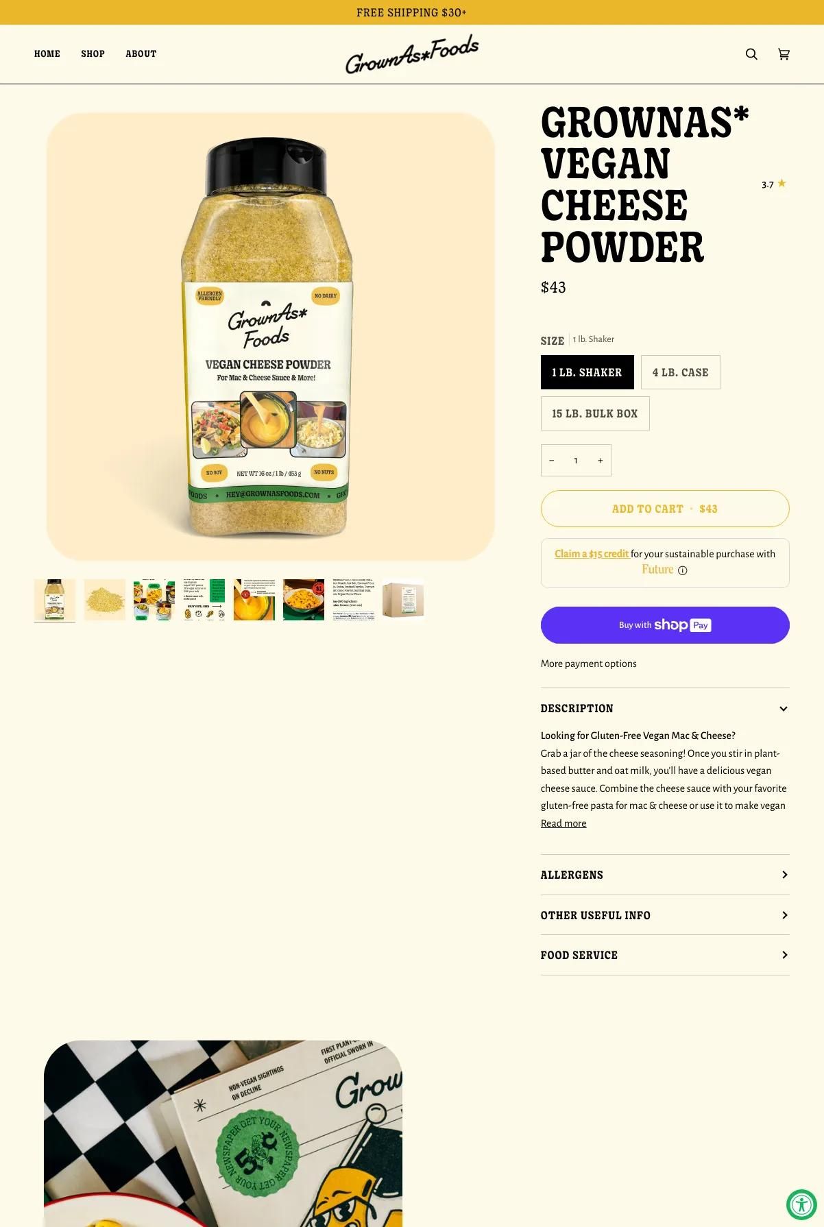 Screenshot 3 of GrownAs* Foods (Example Shopify Food and Beverage Website)
