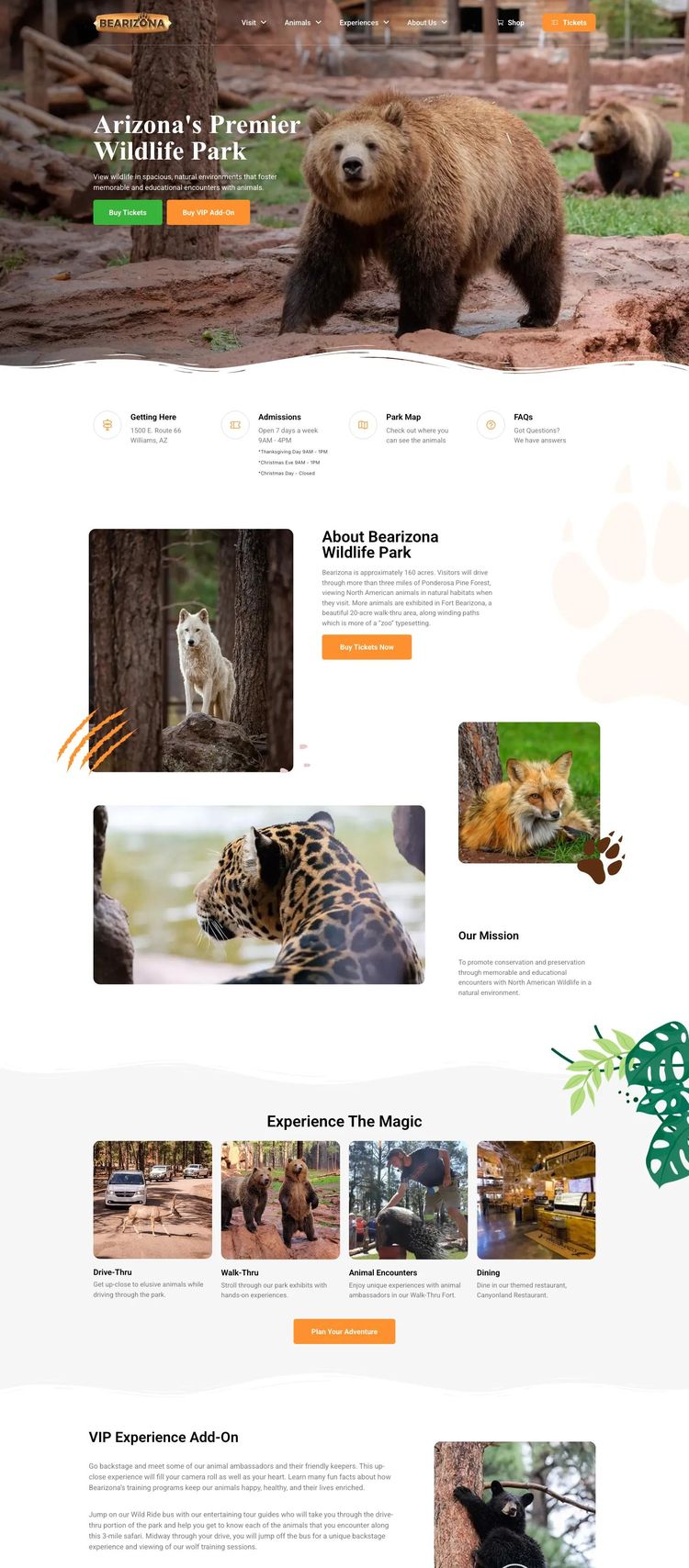 Screenshot 2 of Bearizona (Example WordPress Outdoor Recreation Website)