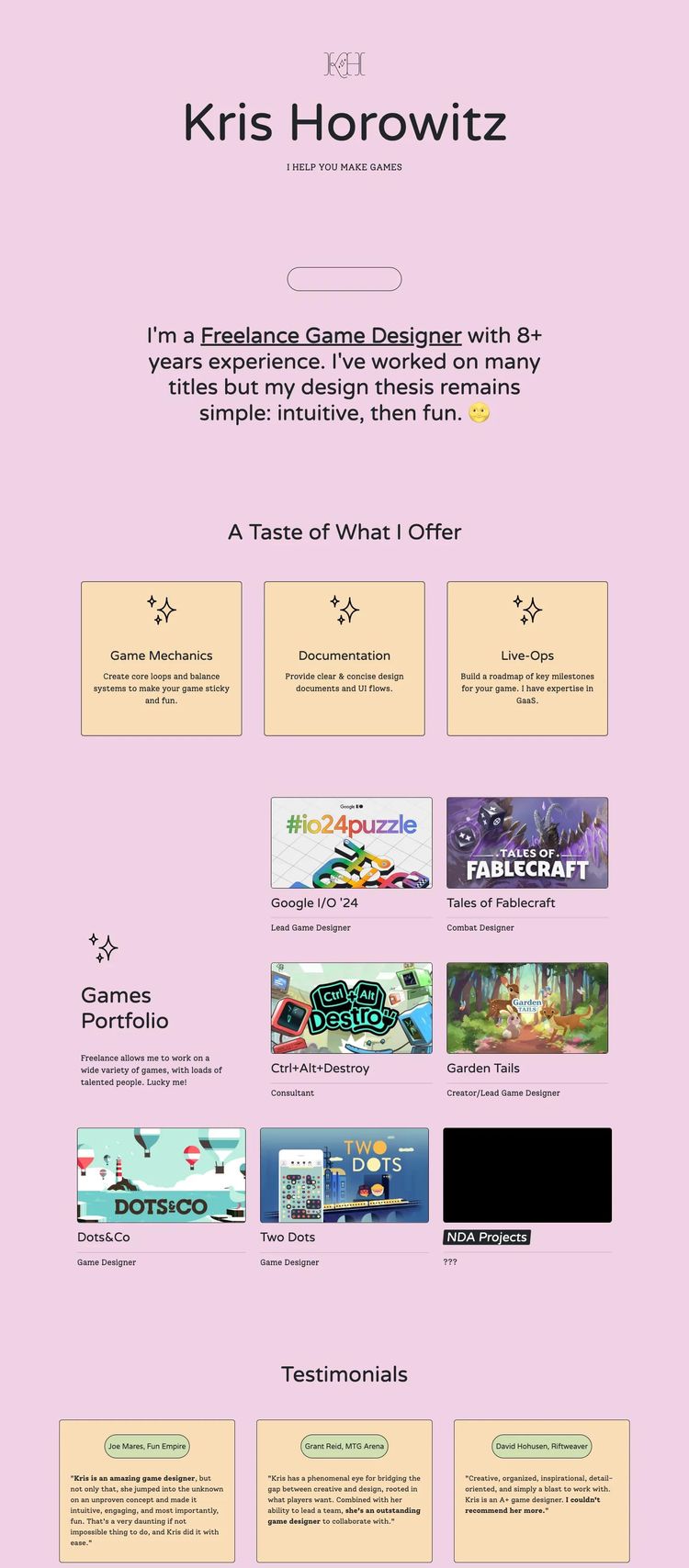 Screenshot 2 of Kris Horowitz (Example undefined Gaming and Interactive Website)