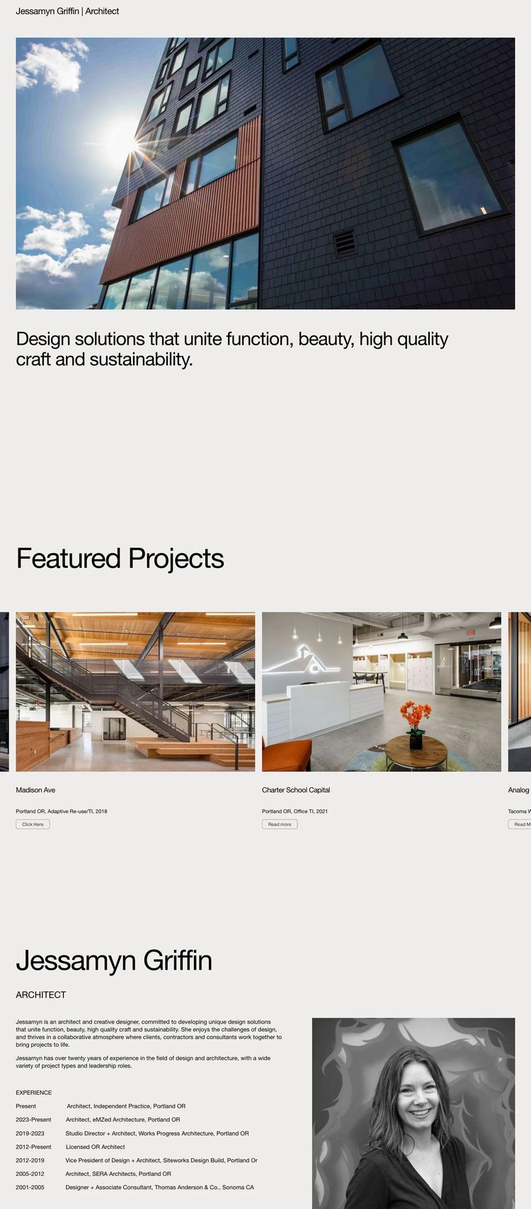 Screenshot 2 of Jessamyn Griffin (Example Squarespace Architect Website)