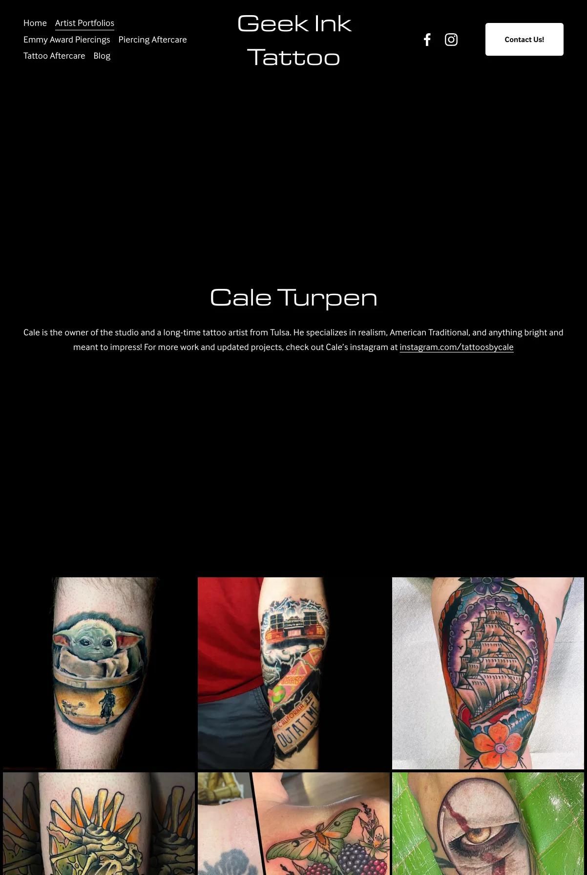Screenshot 2 of Geek Ink Tattoo (Example Squarespace Tattoo Website)