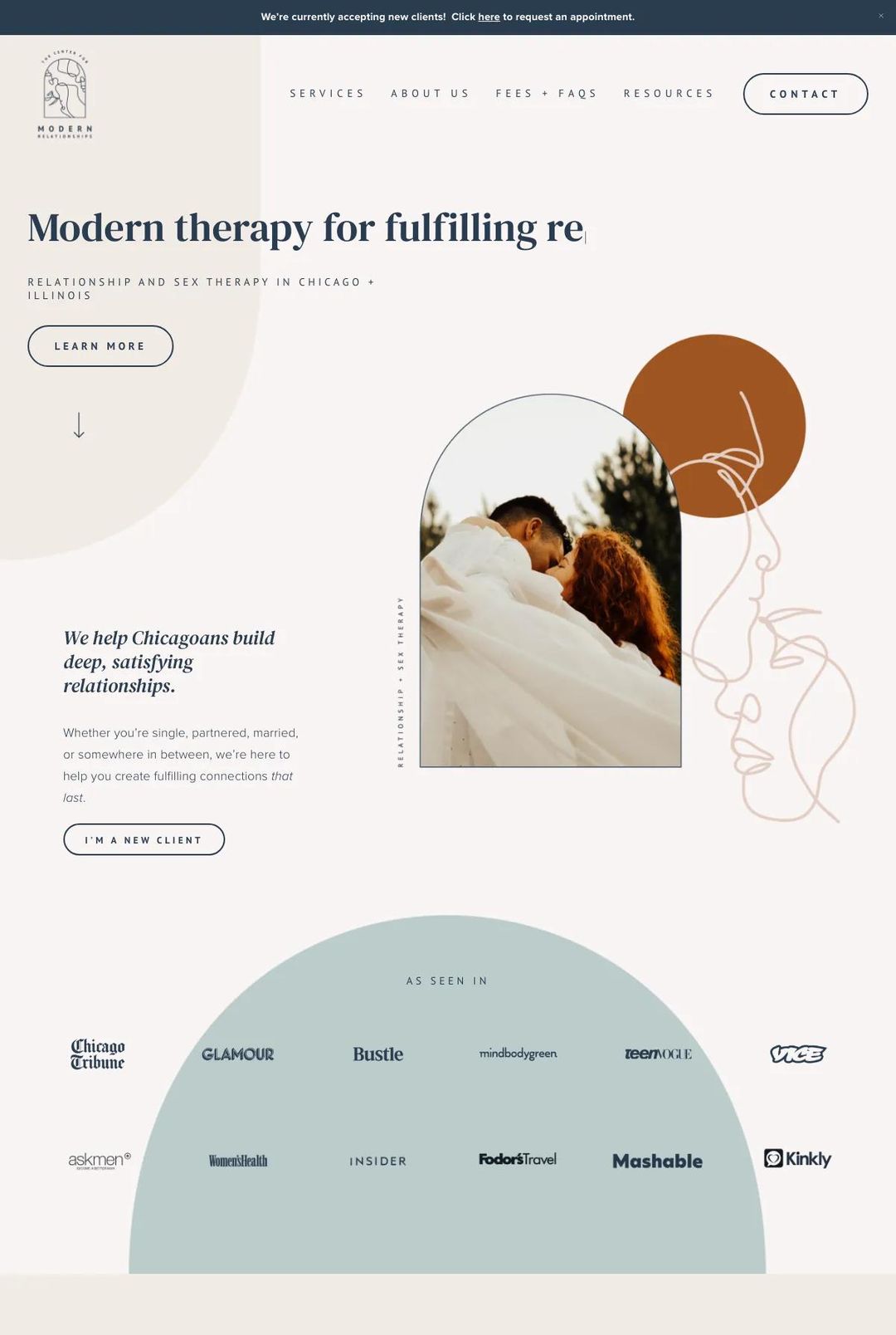 Screenshot 1 of Center for Modern Relationships (Example Squarespace Therapist Website)