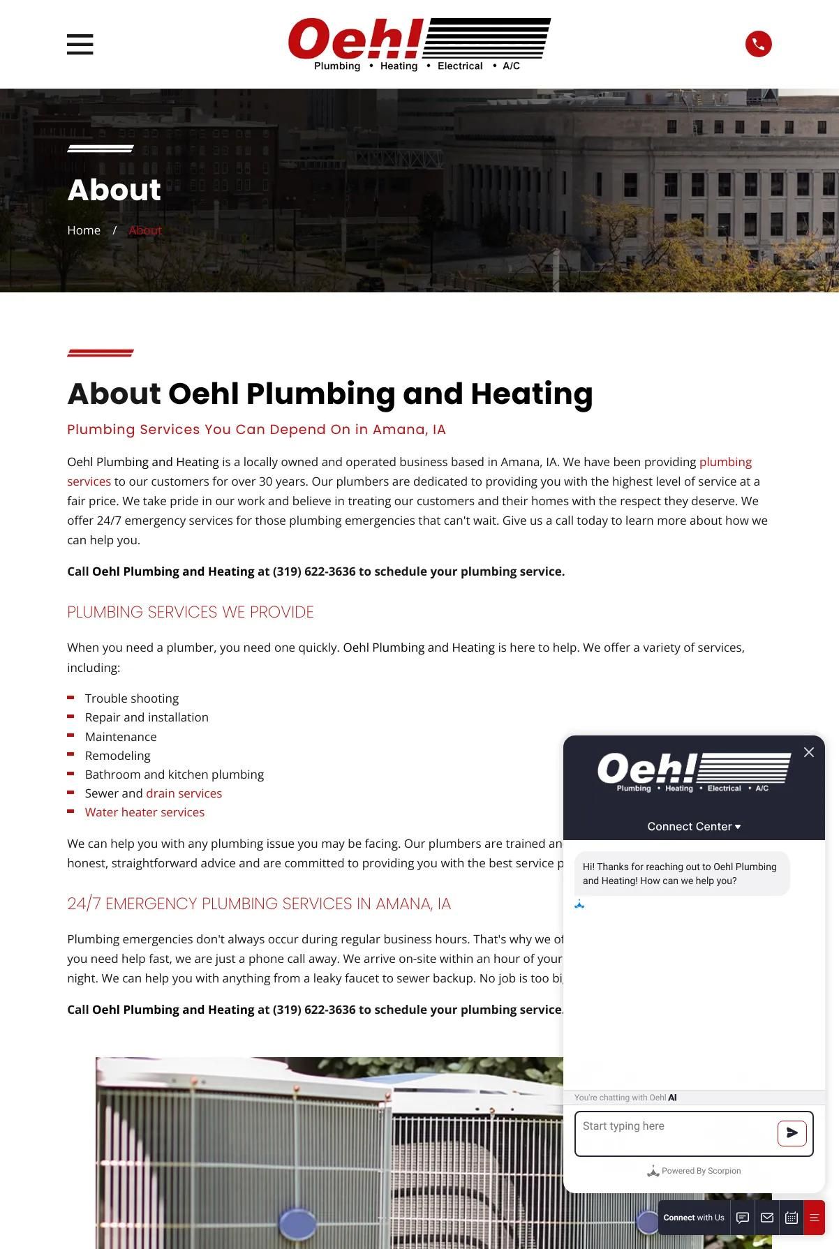 Screenshot 2 of Oehl Plumbing, Heating, Electric, & Air Conditioning (Example Duda HVAC Website)