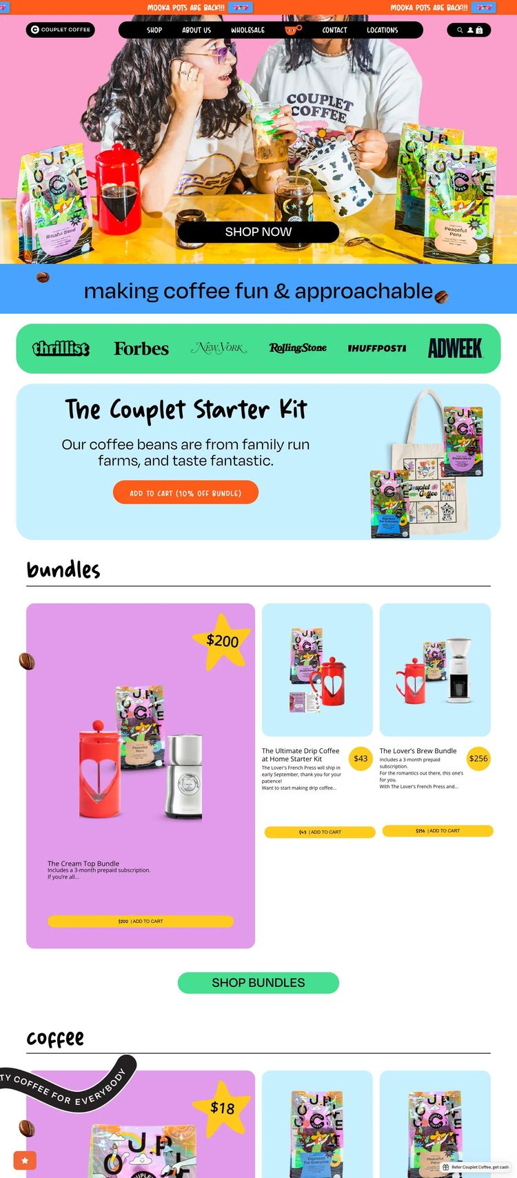 Screenshot 1 of Couplet Coffee (Example Shopify Coffee Shop/Café Website)