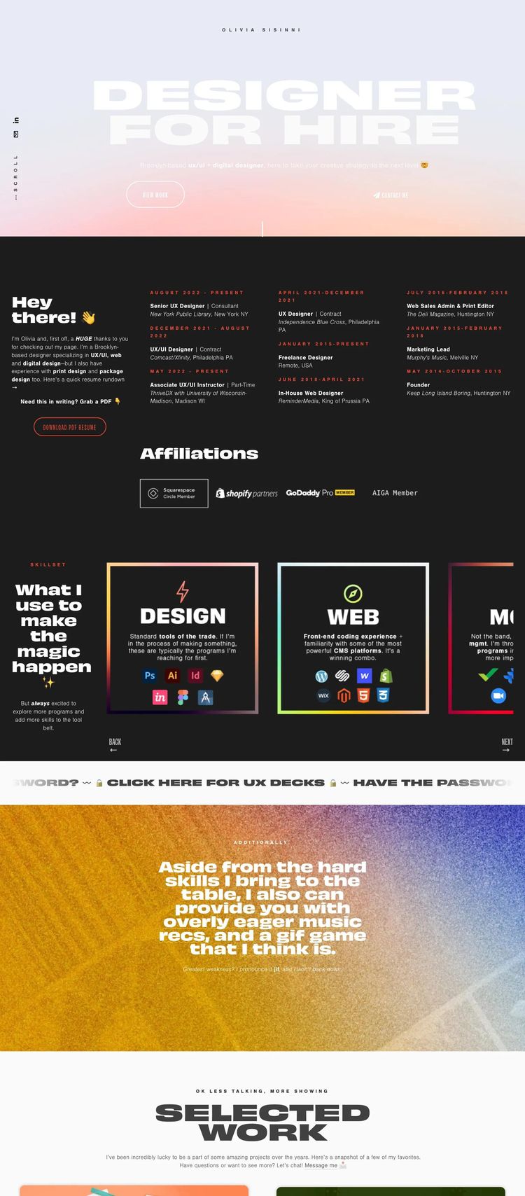 Screenshot 1 of Olivia Sisinni (Example Squarespace Resume Website)