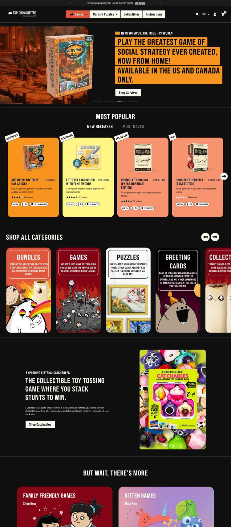 Screenshot 2 of Exploding Kittens (Example Shopify Gaming and Interactive Website)