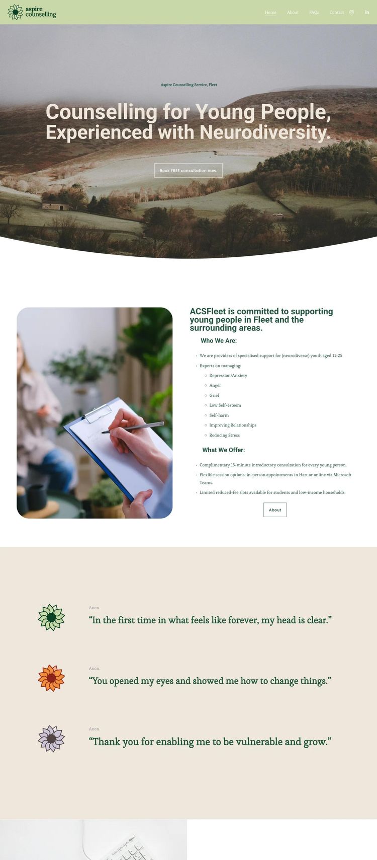 Screenshot 2 of Aspire Counselling Service (Example Squarespace Therapist Website)
