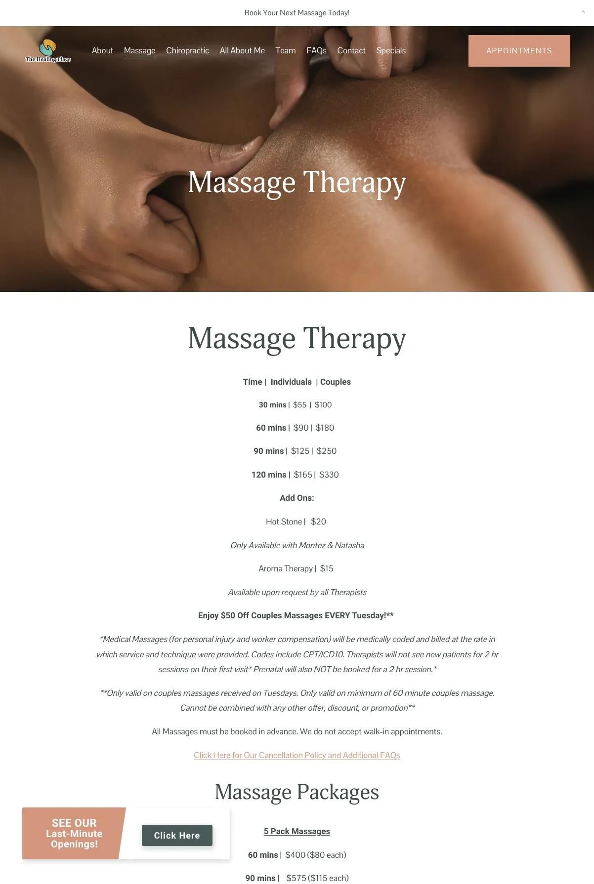 Screenshot 2 of The Healing Place (Example Squarespace Esthetician Website)