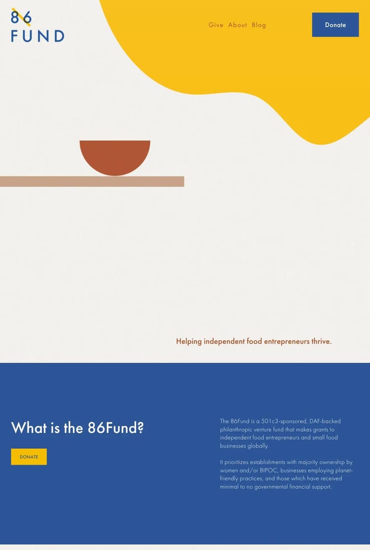 Screenshot 1 of 86Fund (Example Squarespace Nonprofit Website)
