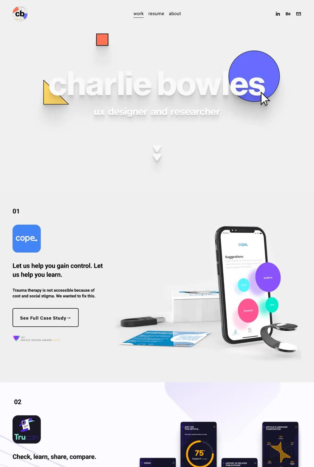 Screenshot 1 of Charlie Bowles (Example Squarespace Portfolio Website)