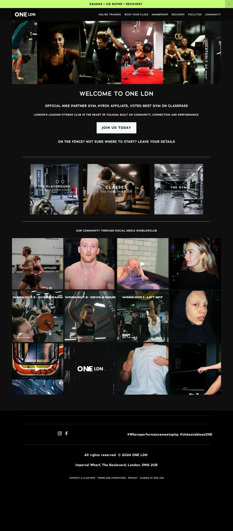 Screenshot 1 of ONE LDN (Gym) (Example Squarespace Fitness Website)