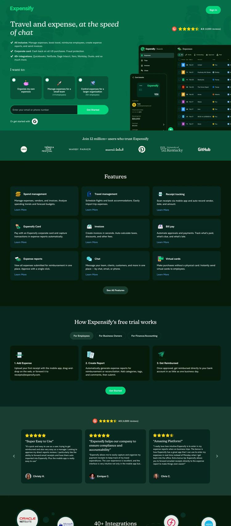 Screenshot 2 of Expensify (Example Squarespace Accountant/Tax Services Website)