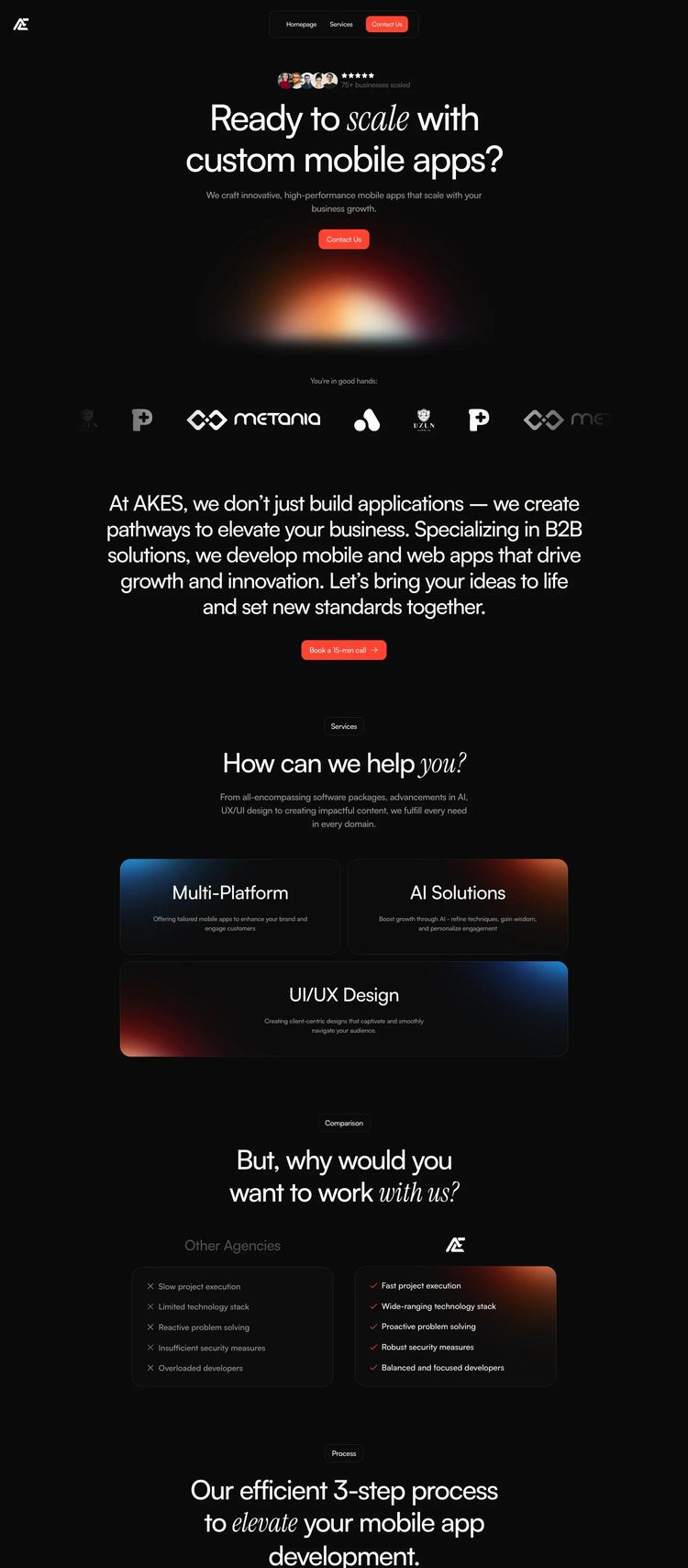 Screenshot 2 of AKES (Example Framer Software Development Website)