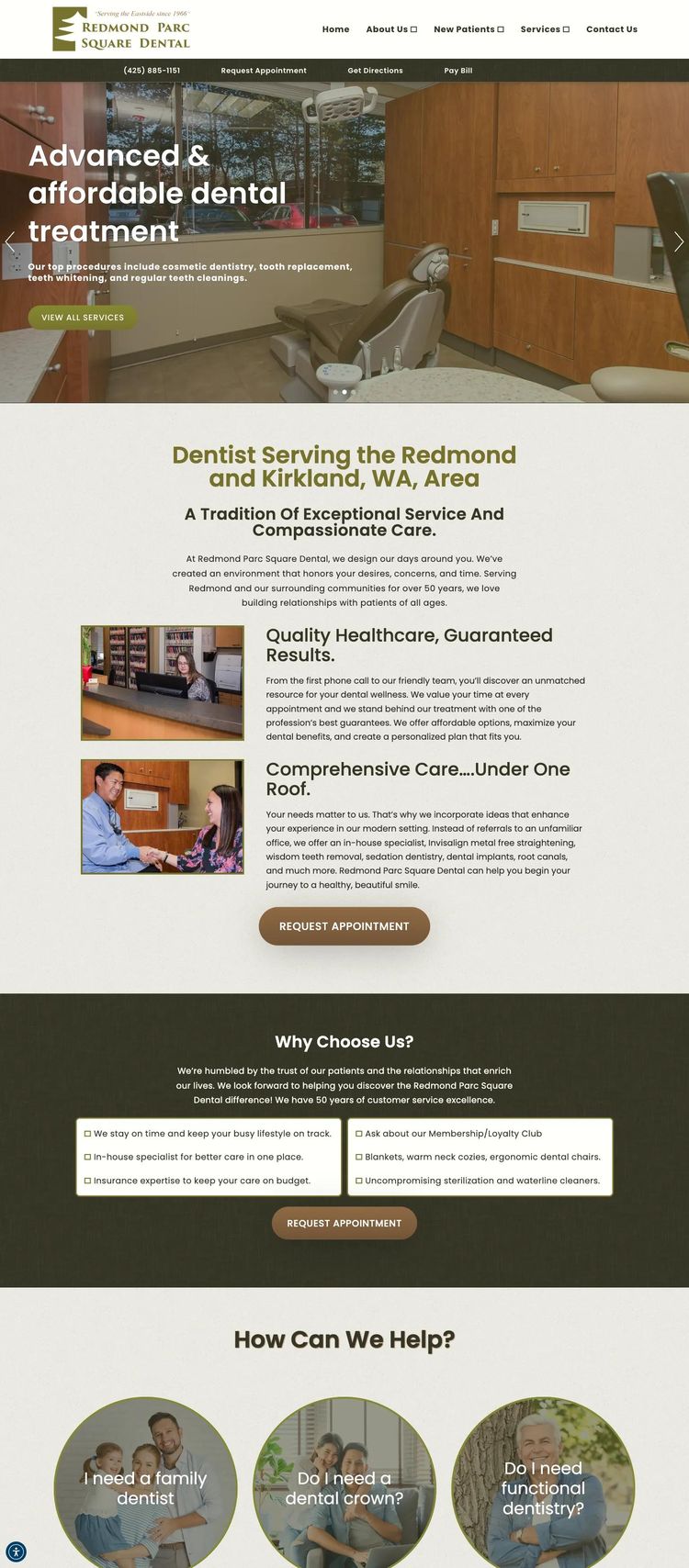 Screenshot 1 of Redmond Parc Square Dental (Example Squarespace Dentist Website)