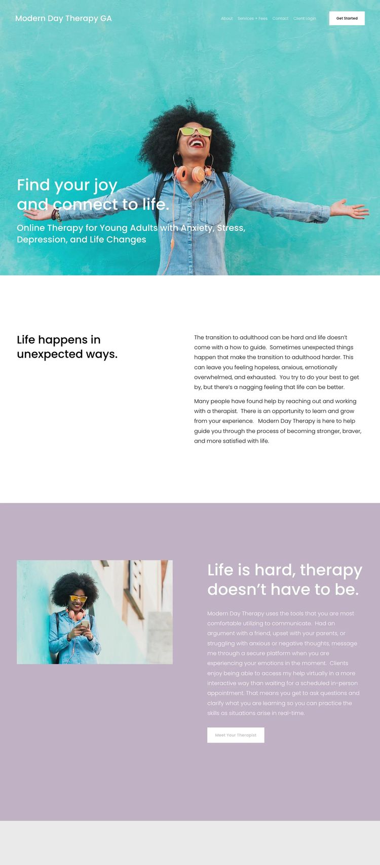 Screenshot 1 of Modern Day Therapy GA (Example Squarespace Therapist Website)