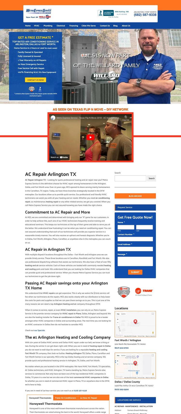 Screenshot 1 of Metro Express Service (Example Duda HVAC Website)