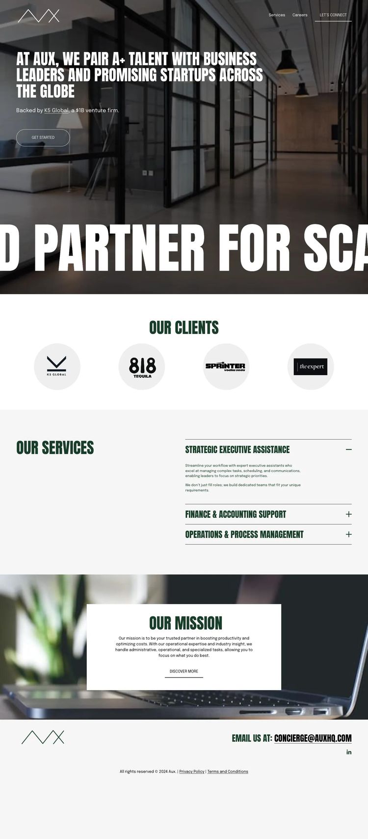 Screenshot 2 of Aux (Example Squarespace Business Operations Website)