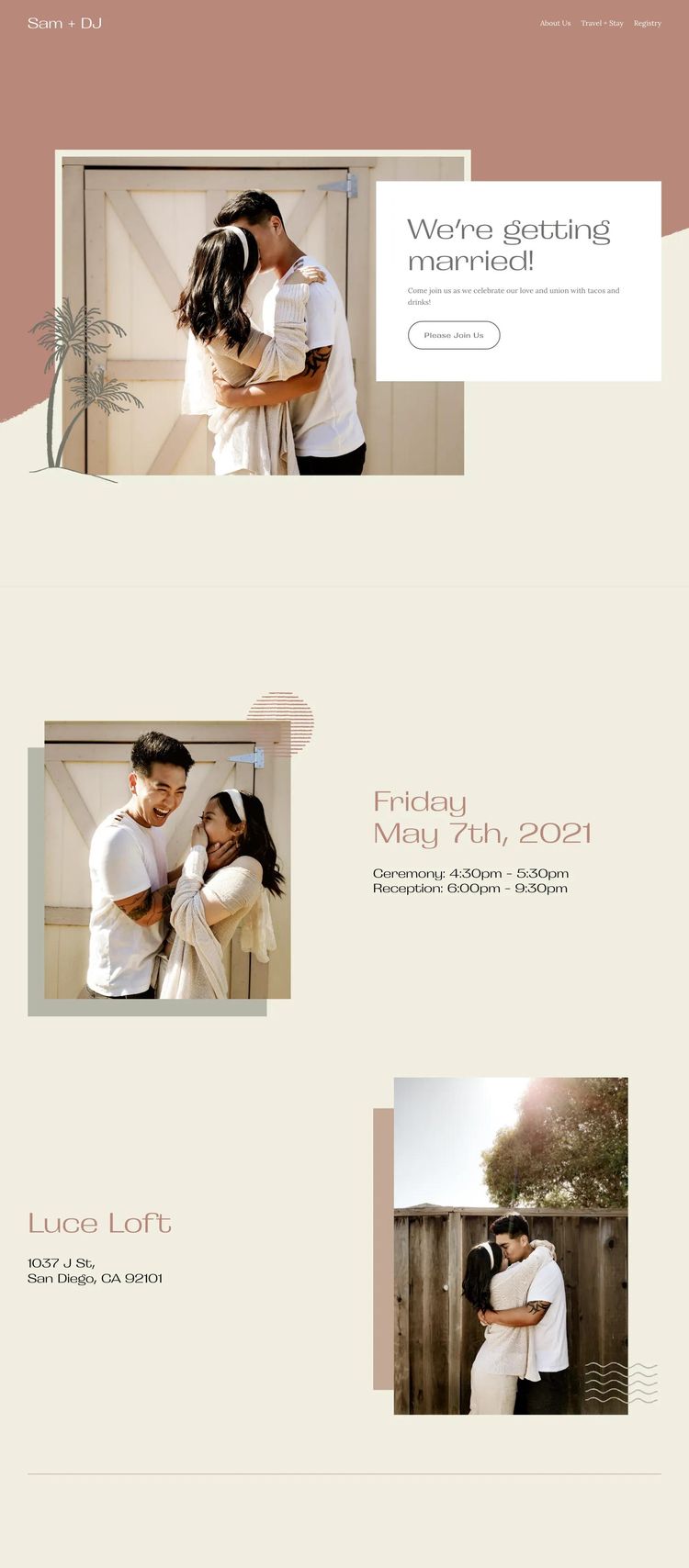 Screenshot 1 of Sam + DJ (Example Squarespace Wedding Website)