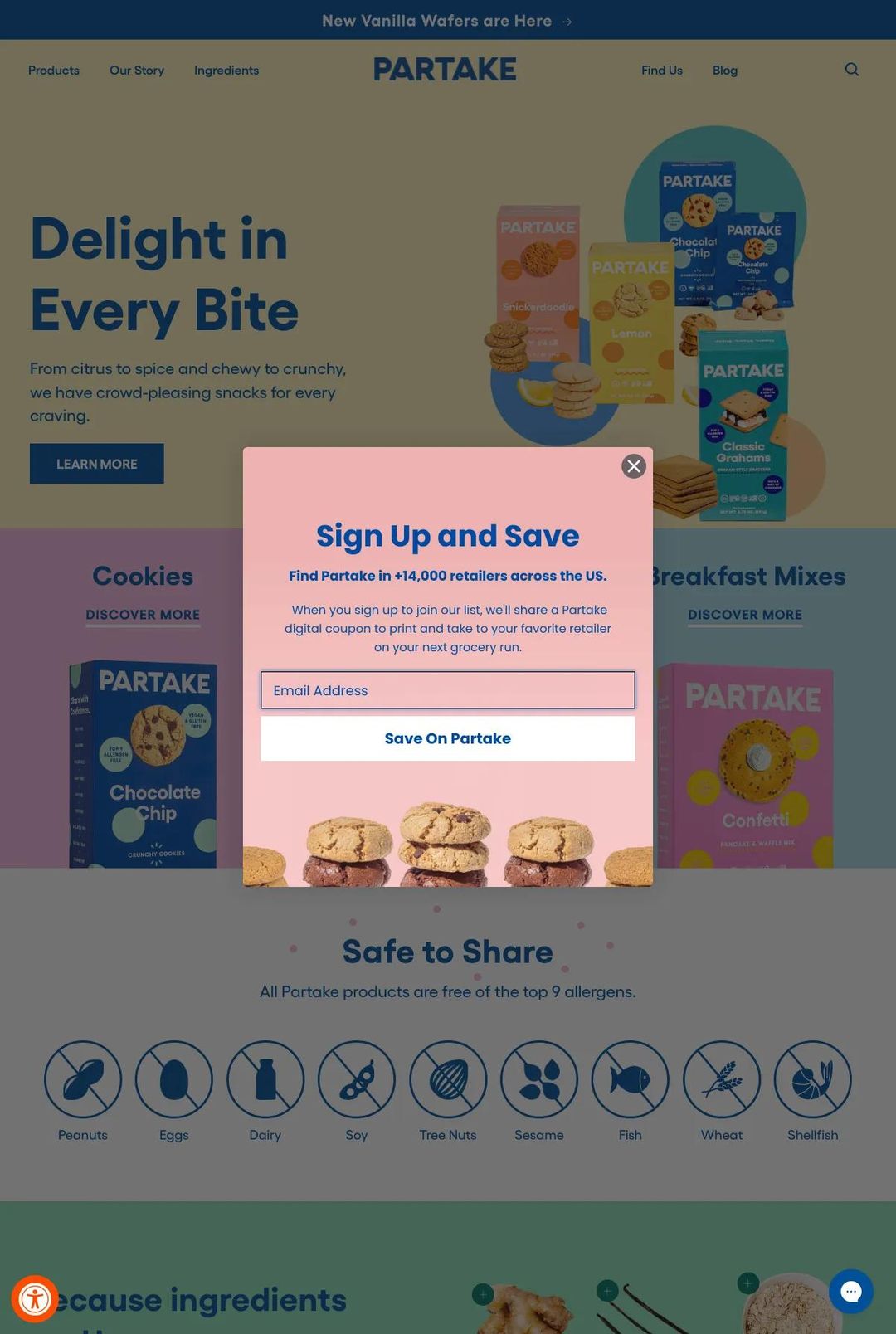 Screenshot 1 of Partake Foods (Example Shopify Food and Beverage Website)