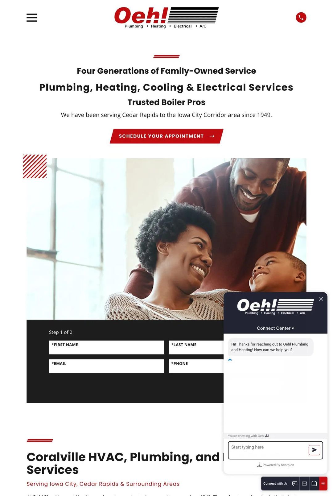 Screenshot 1 of Oehl Plumbing, Heating, Electric, & Air Conditioning (Example Duda HVAC Website)