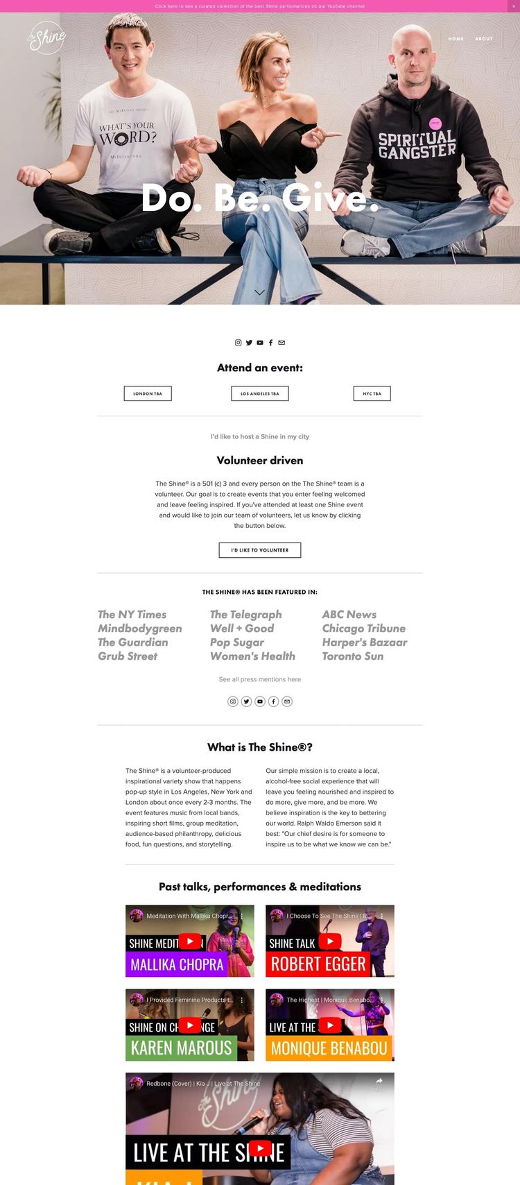 Screenshot 1 of The Shine Movement (Example Squarespace Nonprofit Organization Website)