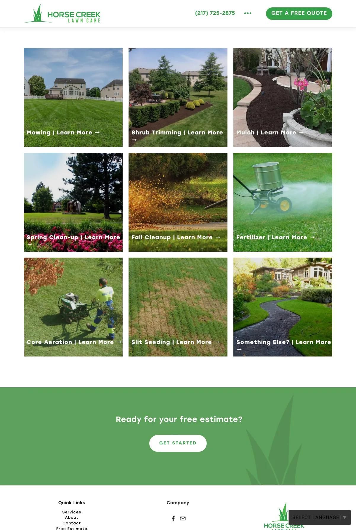 Screenshot 2 of Horse Creek Lawn Care (Example Squarespace Lawn Care Website)