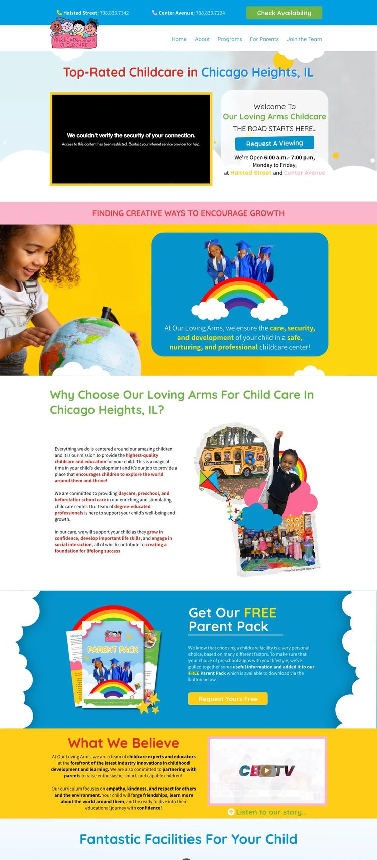 Screenshot 1 of Our Loving Arms Childcare (Example Vue Child Care Website)